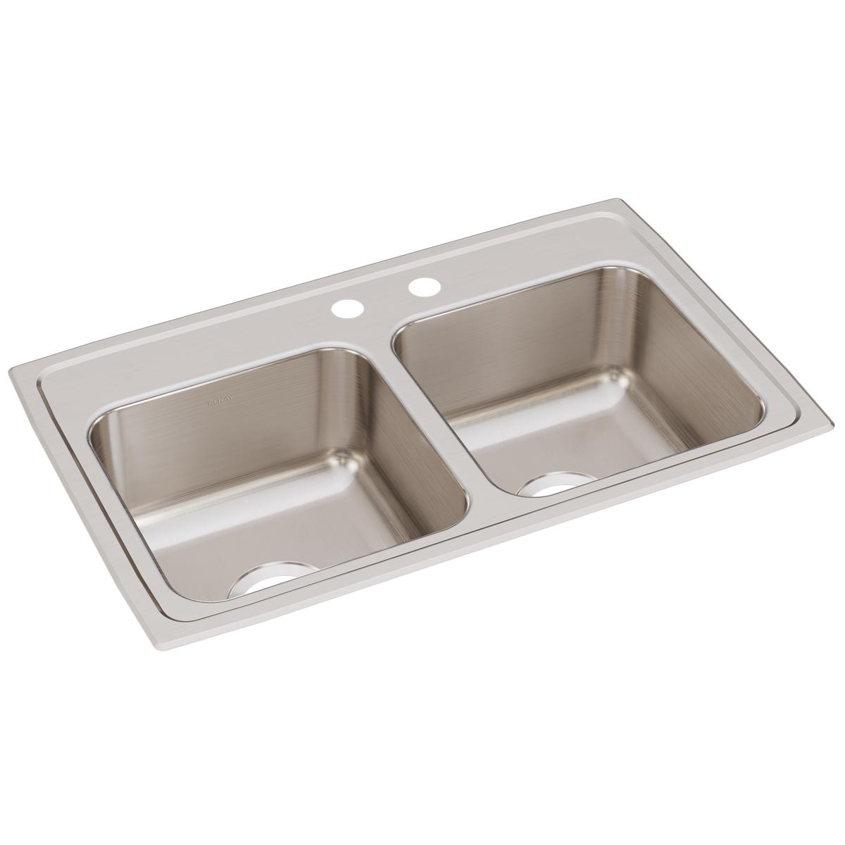 Elkay Lustertone Classic 29" x 18" x 7-5/8" MR2-Hole Equal Double Bowl Drop-in Sink
