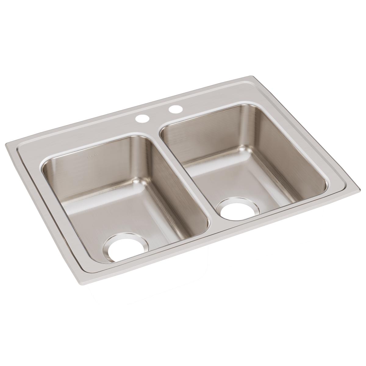 Elkay Lustertone Classic 29" x 22" x 7-5/8" MR2-Hole Equal Double Bowl Drop-in Sink