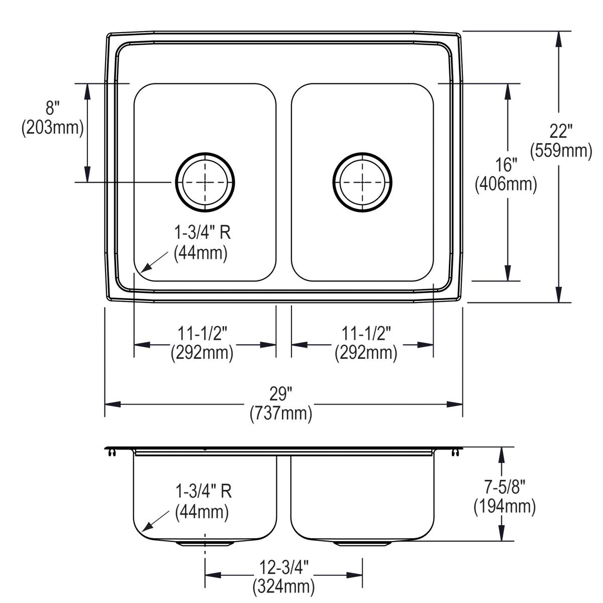 lustrous satin double bowl drop-in sink