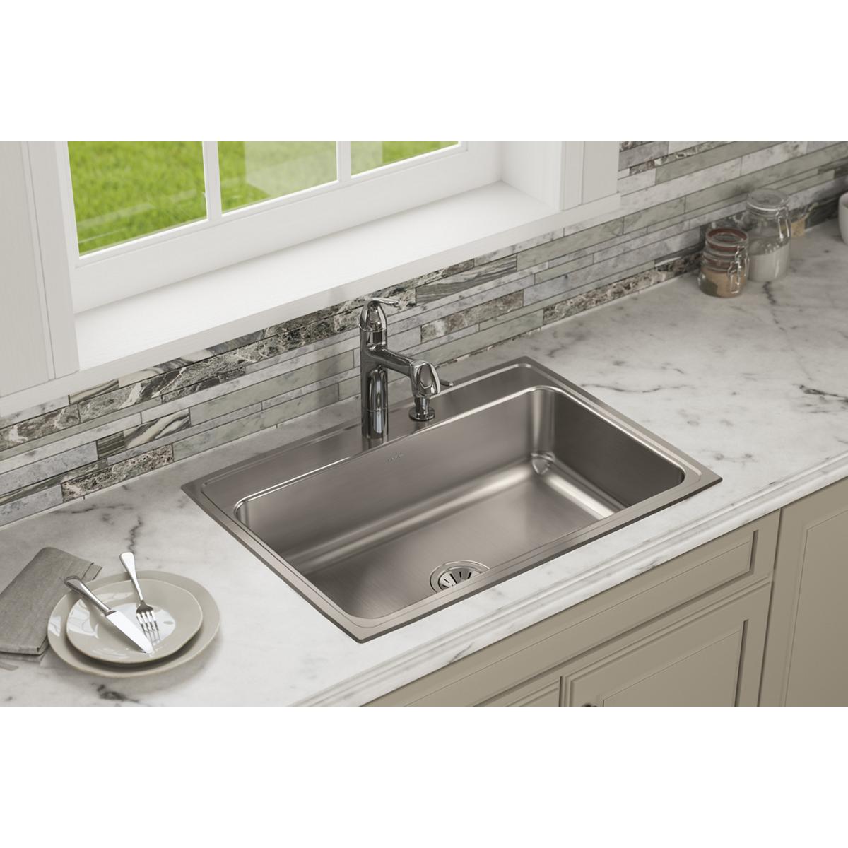 lustrous satin single bowl drop-in sink