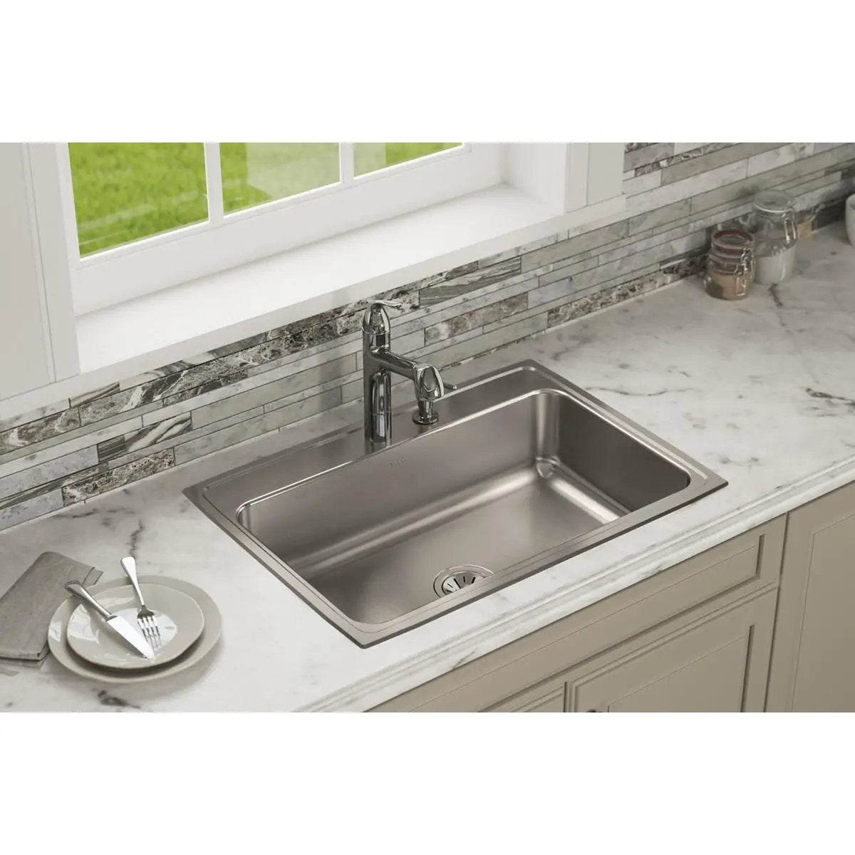 lustrous satin single bowl drop-in sink