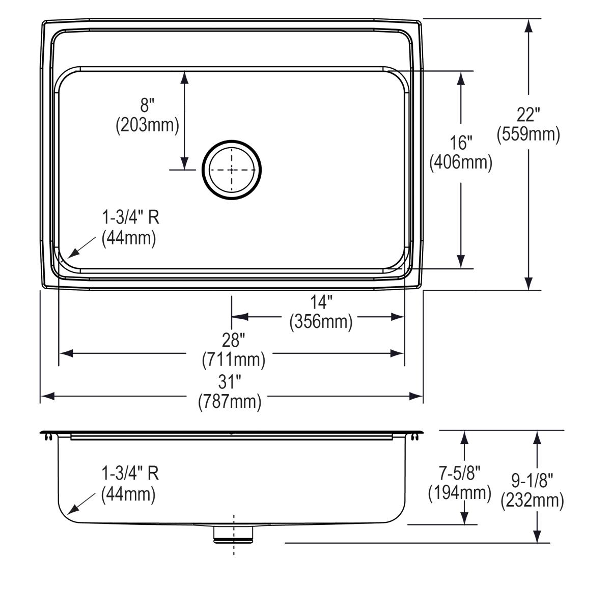 lustrous satin single bowl drop-in sink