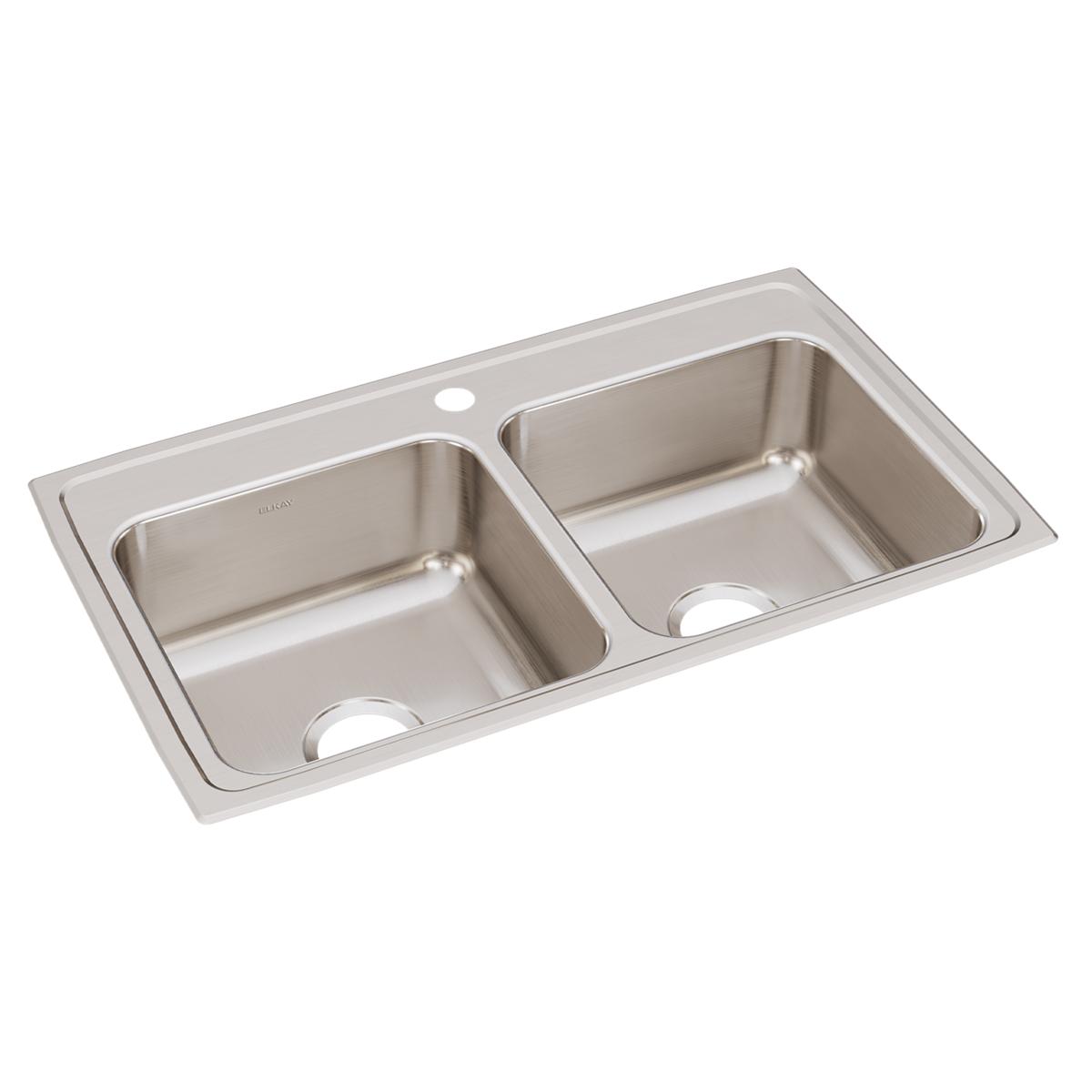 Elkay Lustertone Classic 33" x 19-1/2" x 7-5/8" Equal Double Bowl Drop-in Sink