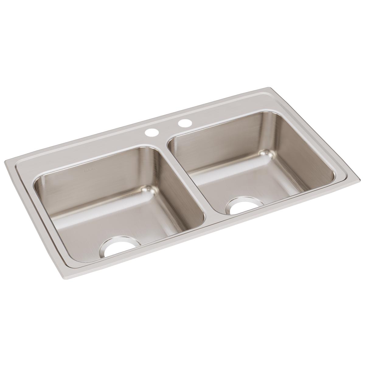 Elkay Lustertone Classic 33" x 19-1/2" x 7-5/8" MR2-Hole Equal Double Bowl Drop-in Sink