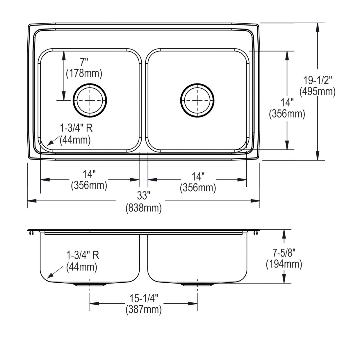 lustrous satin double bowl drop-in sink