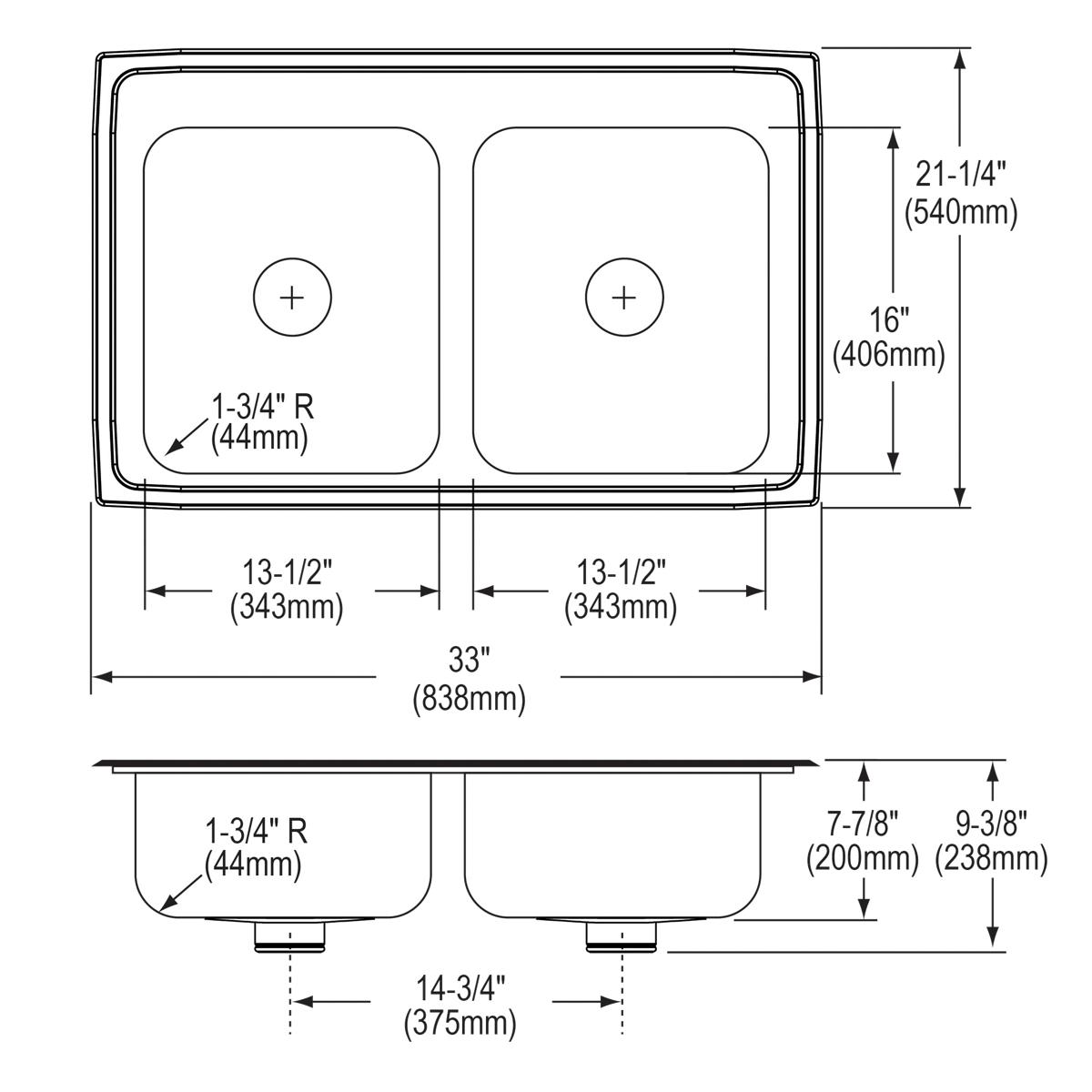 lustrous satin double bowl drop-in sink