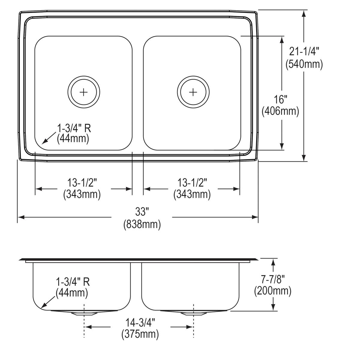 lustrous satin double bowl drop-in sink