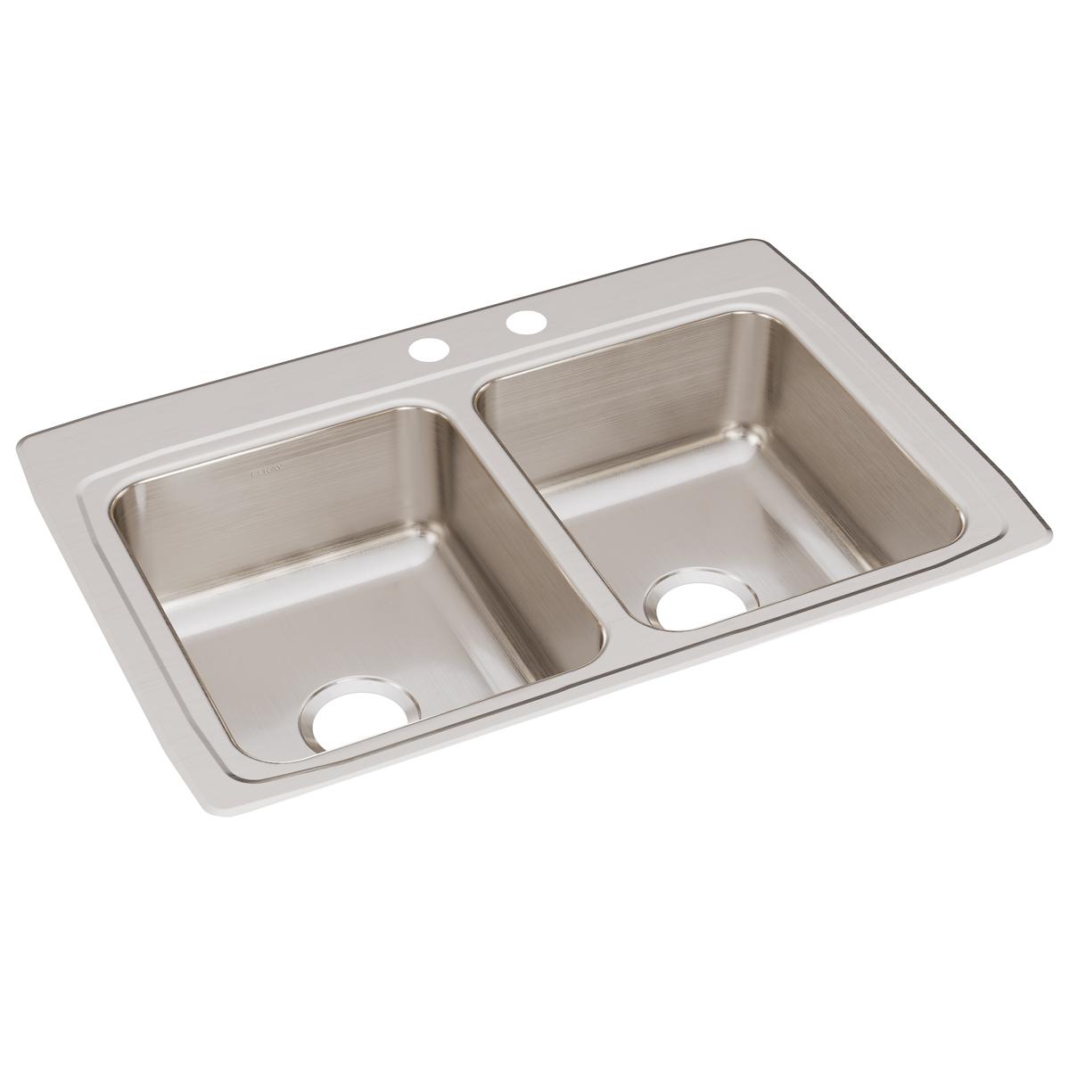 Elkay Lustertone Classic 33" x 22" x 8-1/8" MR2-Hole Equal Double Bowl Drop-in Sink