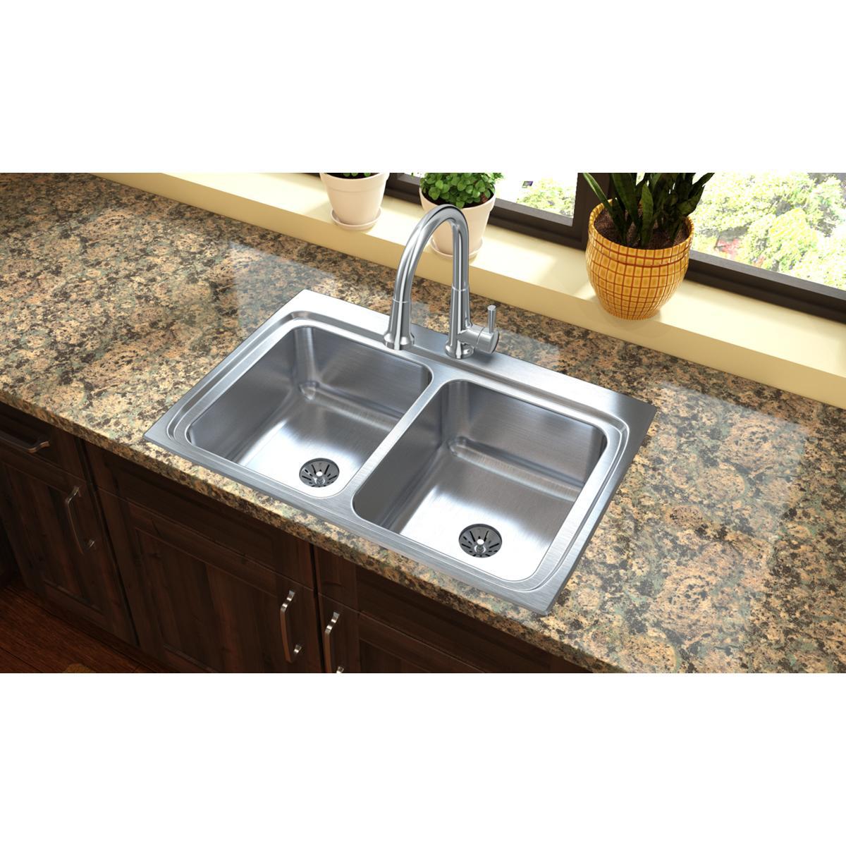 lustrous satin double bowl drop-in sink