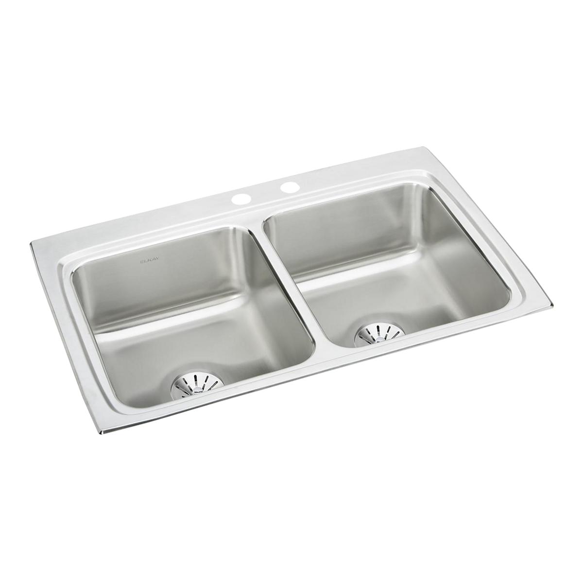 Elkay Lustertone Classic 33" x 22" x 8-1/8" MR2-Hole Equal Double Bowl Drop-in Sink with Perfect Drain