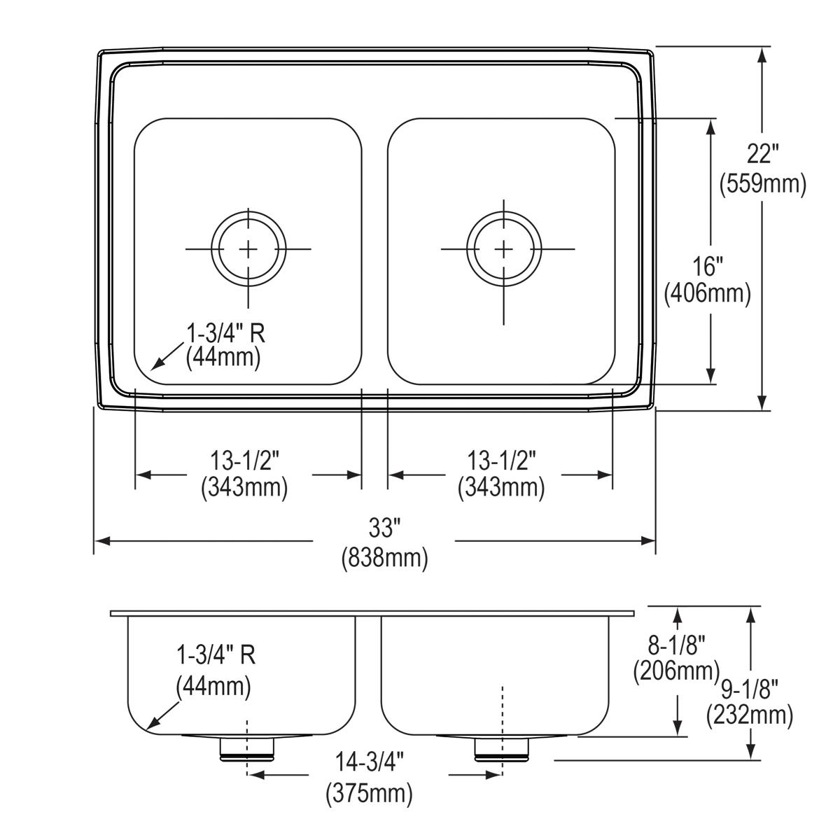 lustrous satin double bowl drop-in sink