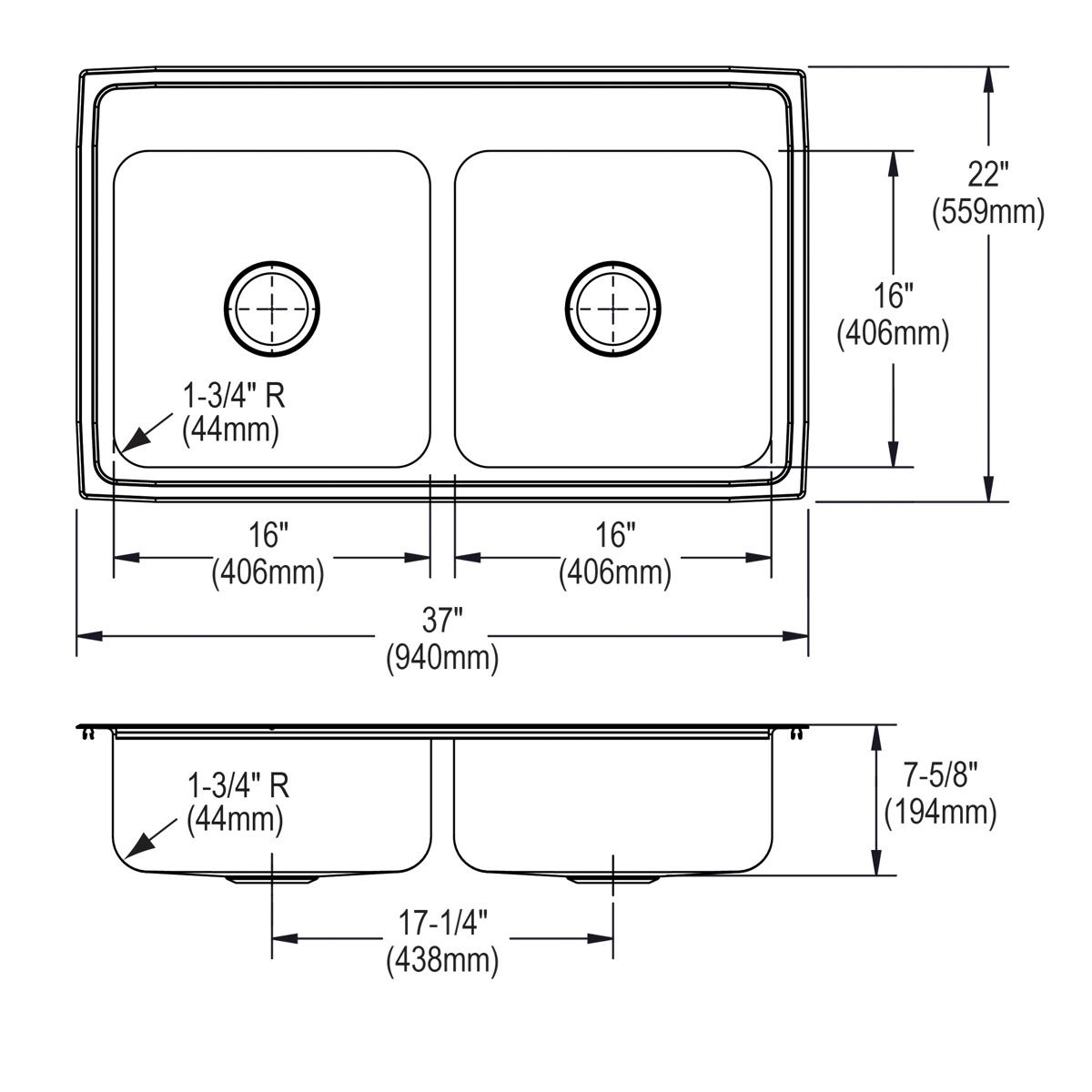 lustrous satin double bowl drop-in sink