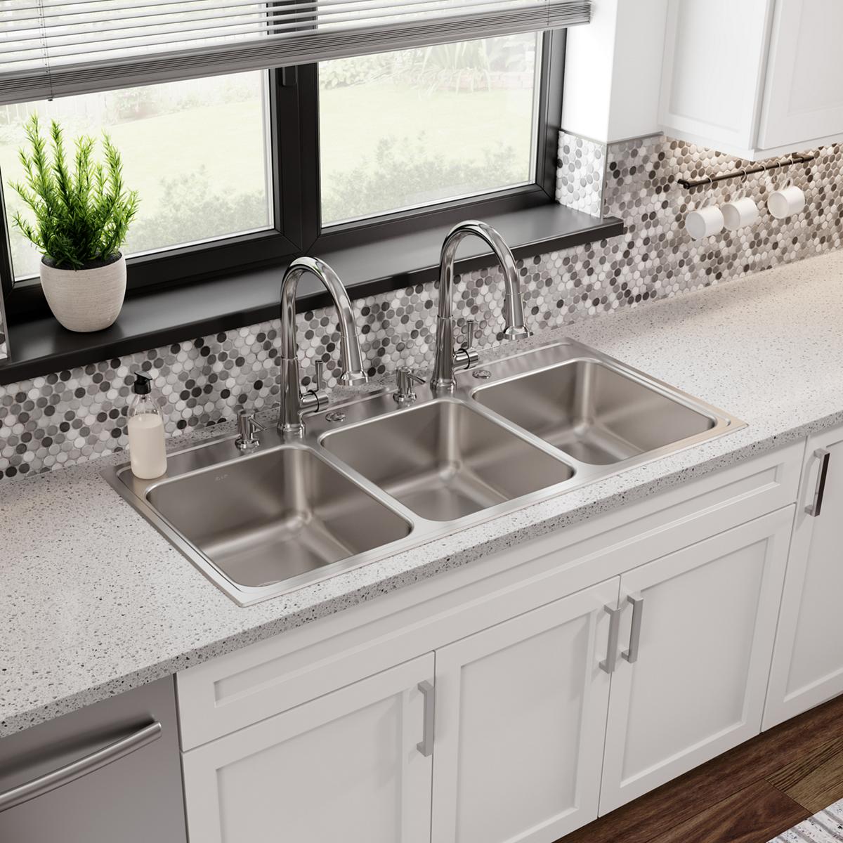 lustrous satin triple bowl drop-in sink