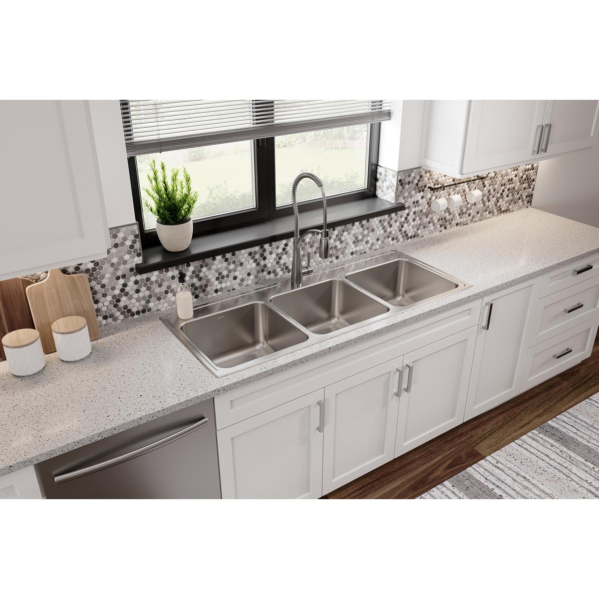 lustrous satin triple bowl drop-in sink