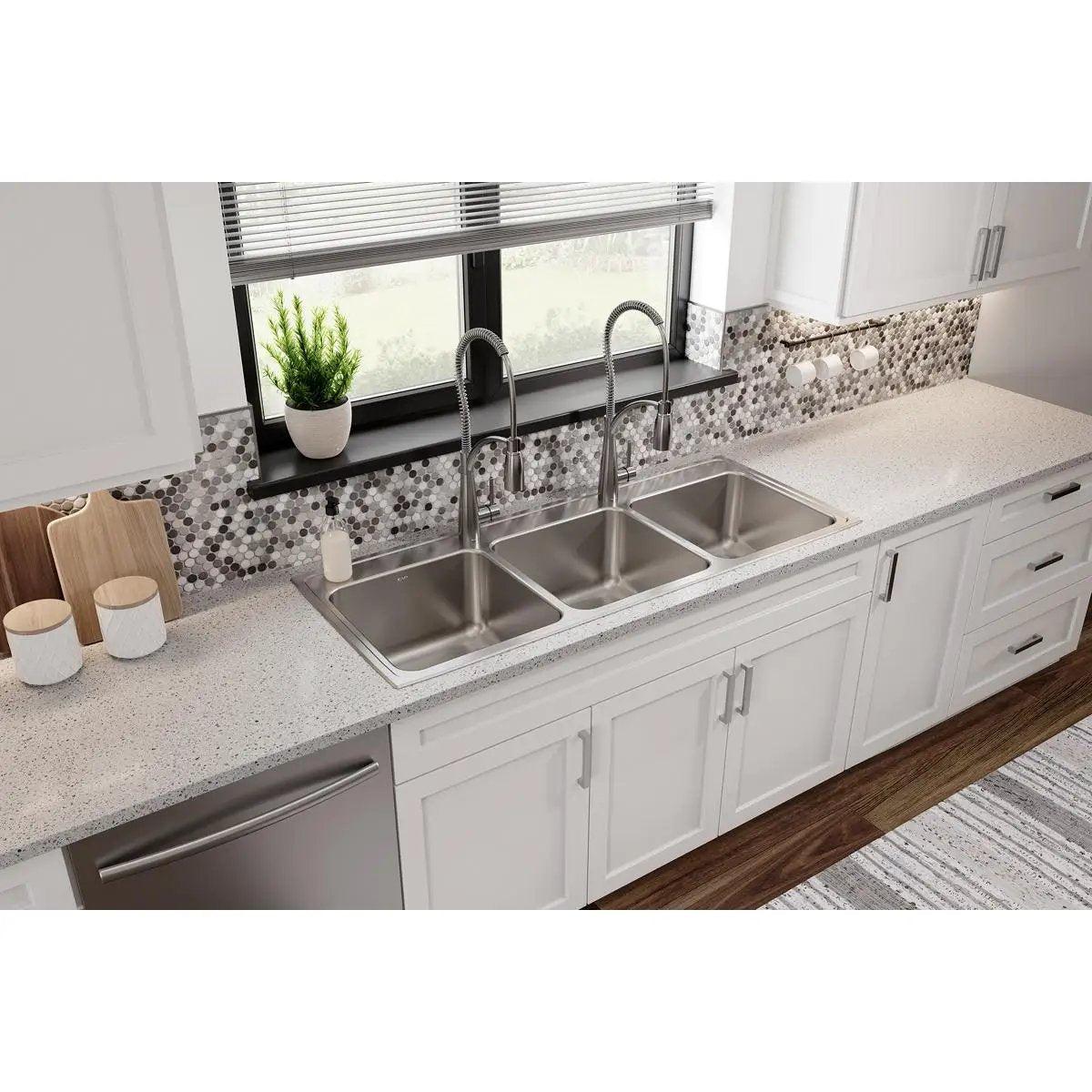 lustrous satin triple bowl drop-in sink