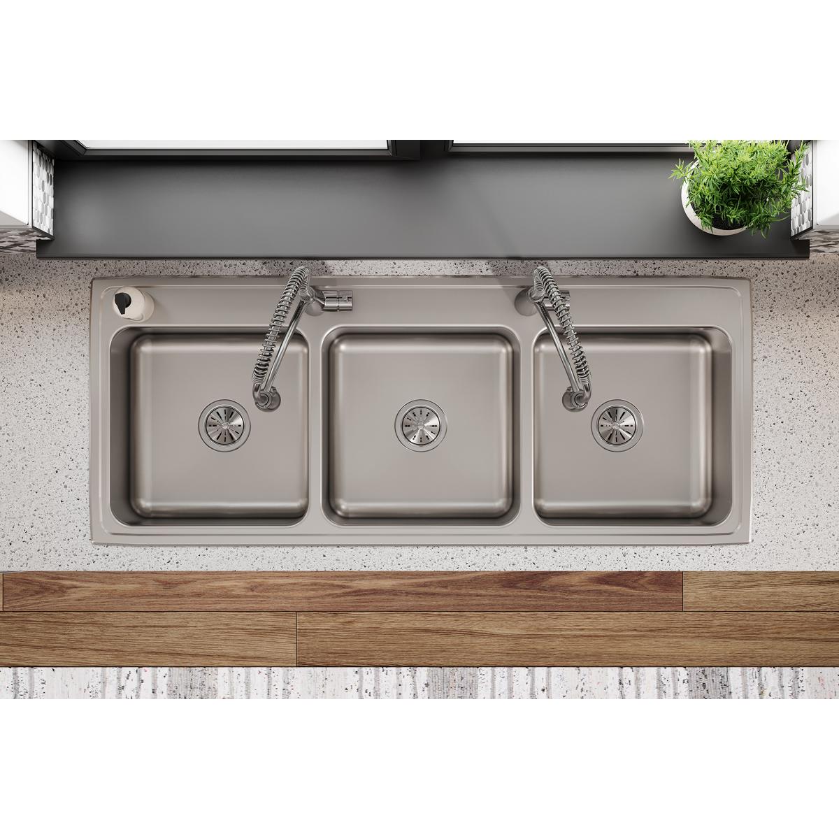lustrous satin triple bowl drop-in sink