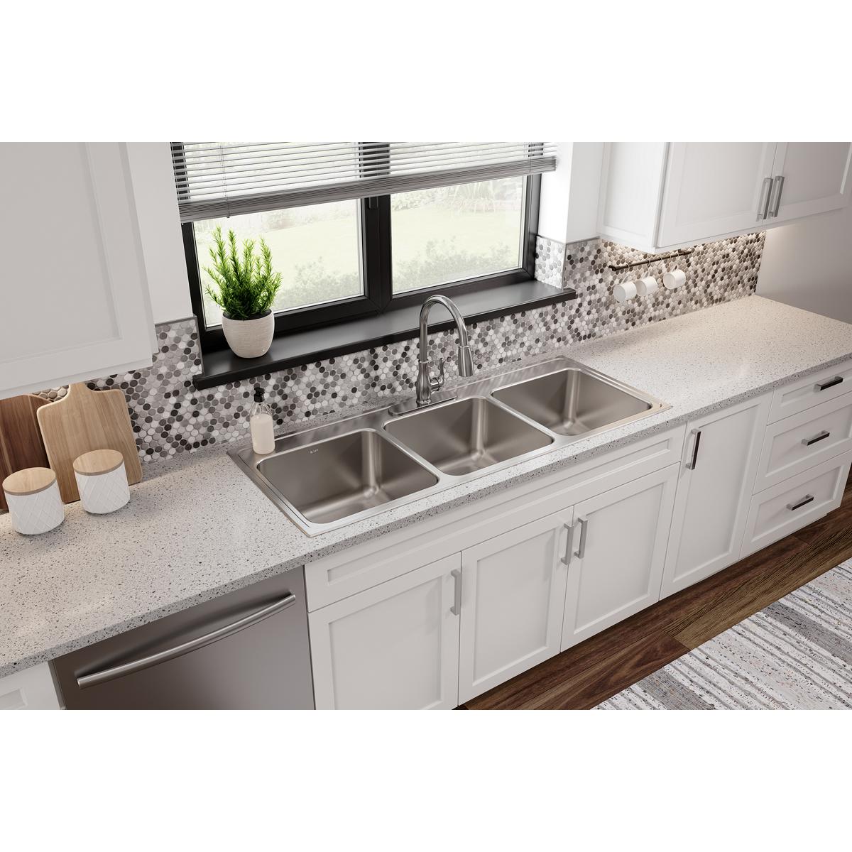 lustrous satin triple bowl drop-in sink