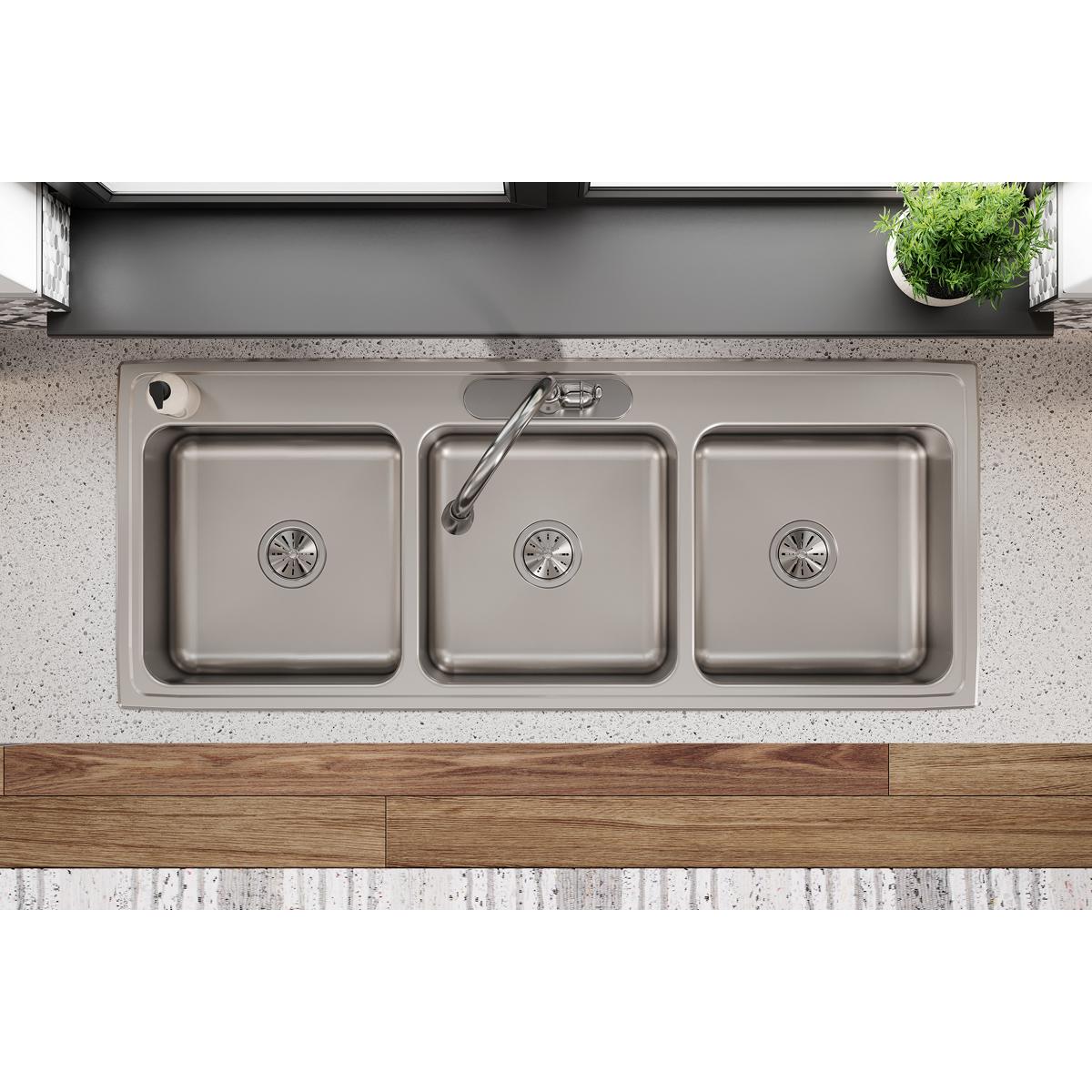 lustrous satin triple bowl drop-in sink