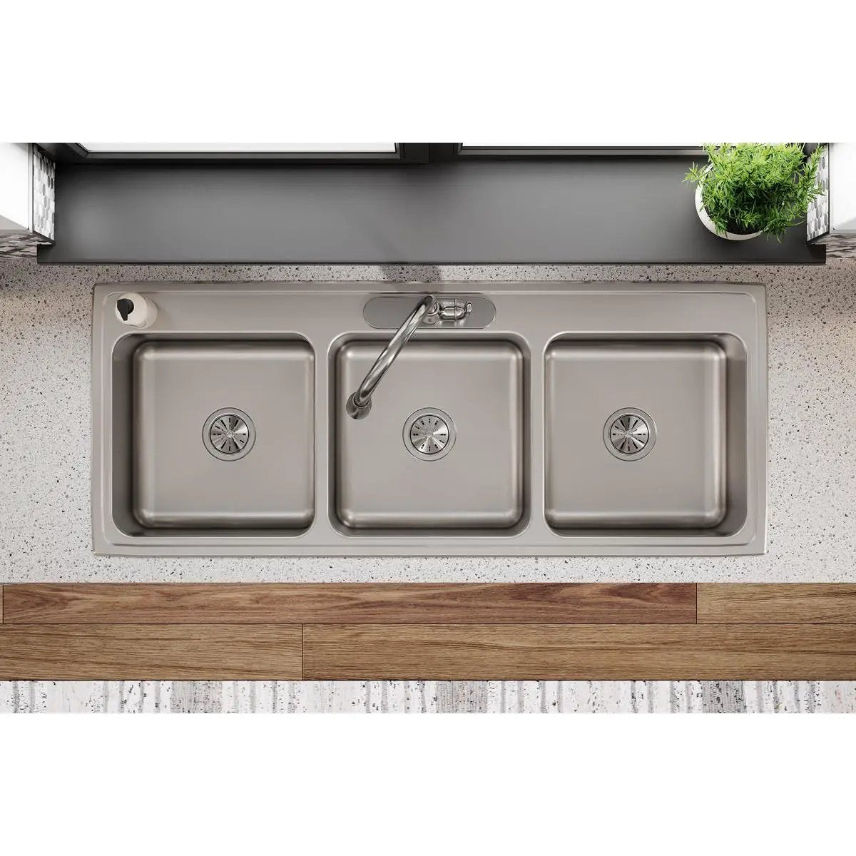 lustrous satin triple bowl drop-in sink