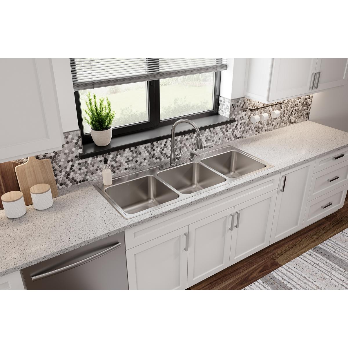 lustrous satin triple bowl drop-in sink