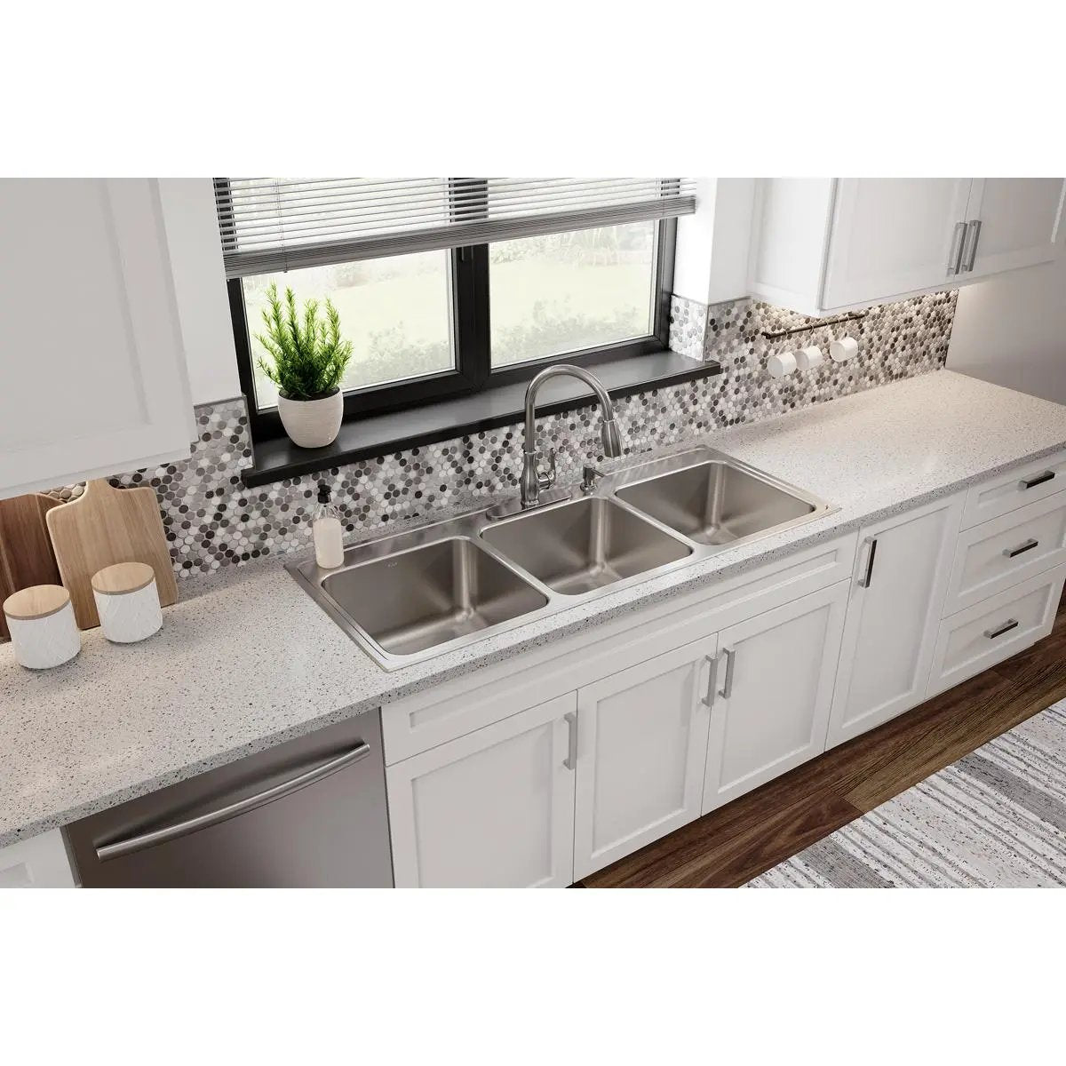 lustrous satin triple bowl drop-in sink