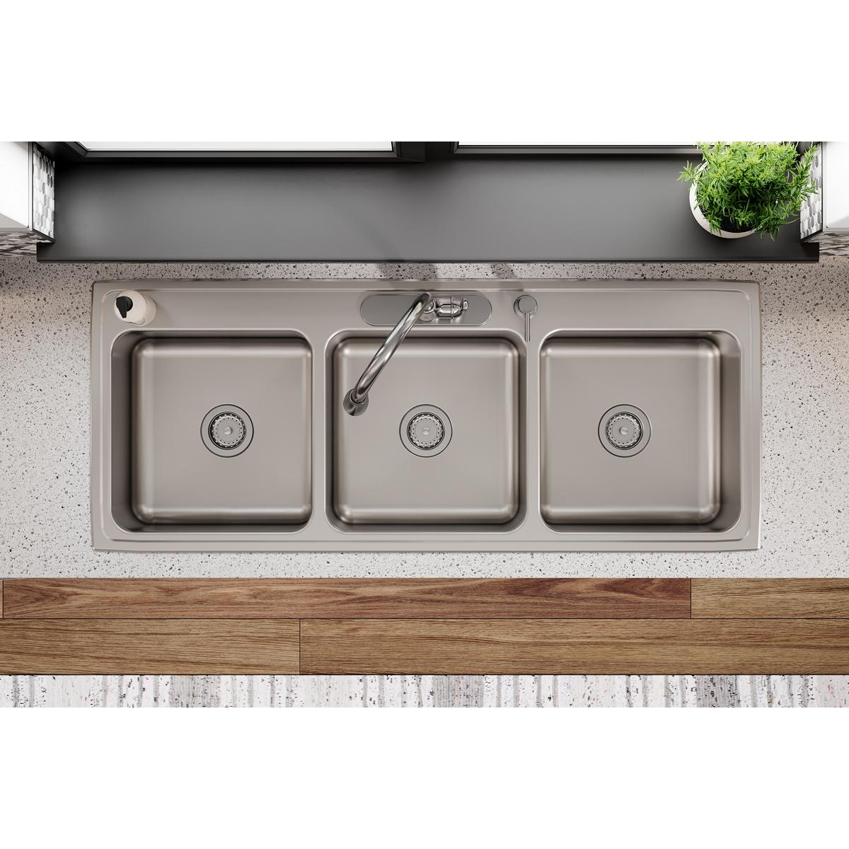 lustrous satin triple bowl drop-in sink