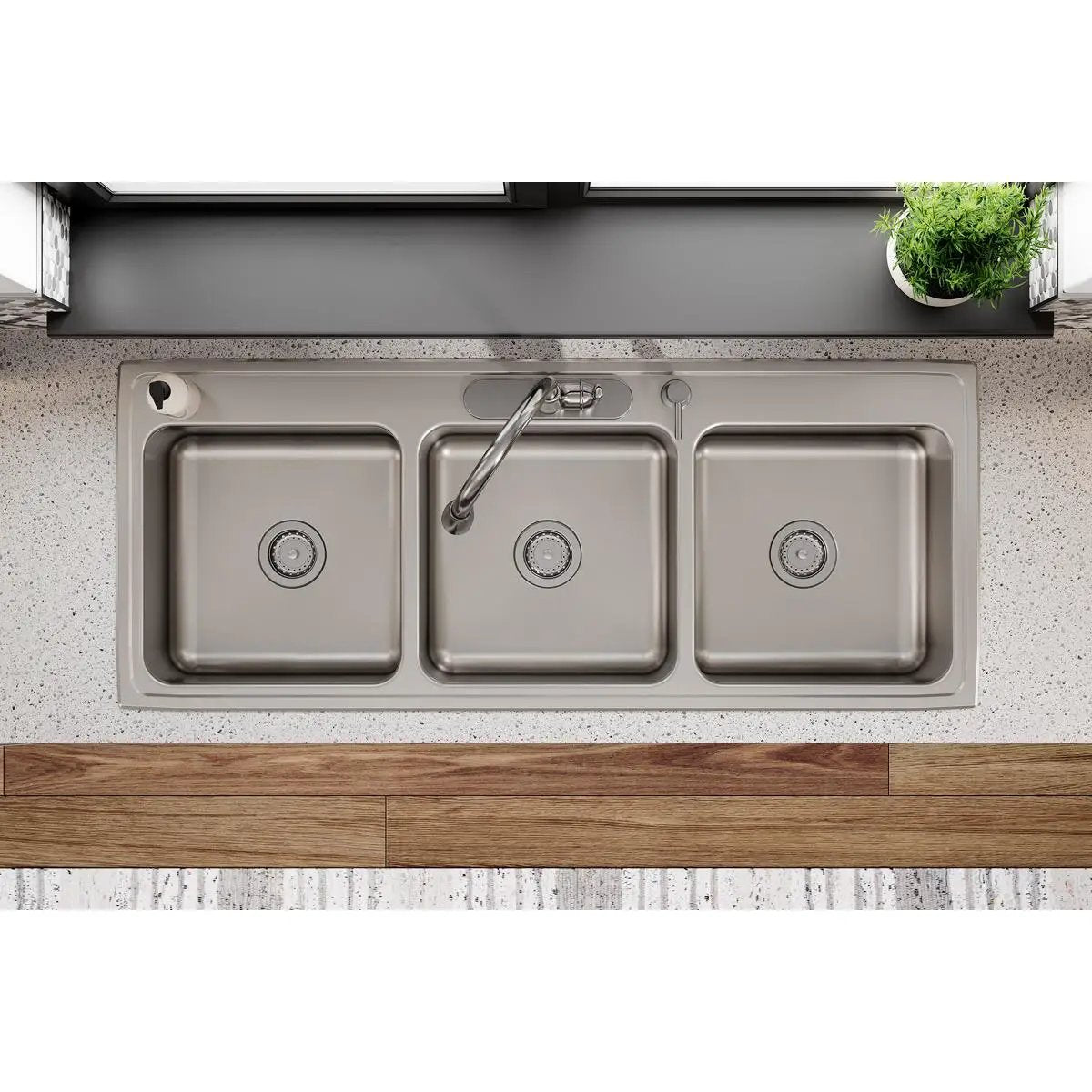 lustrous satin triple bowl drop-in sink
