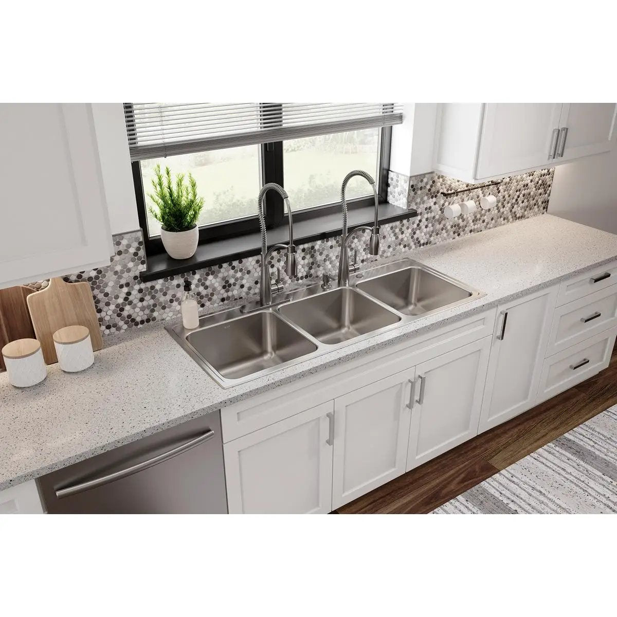 lustrous satin triple bowl drop-in sink