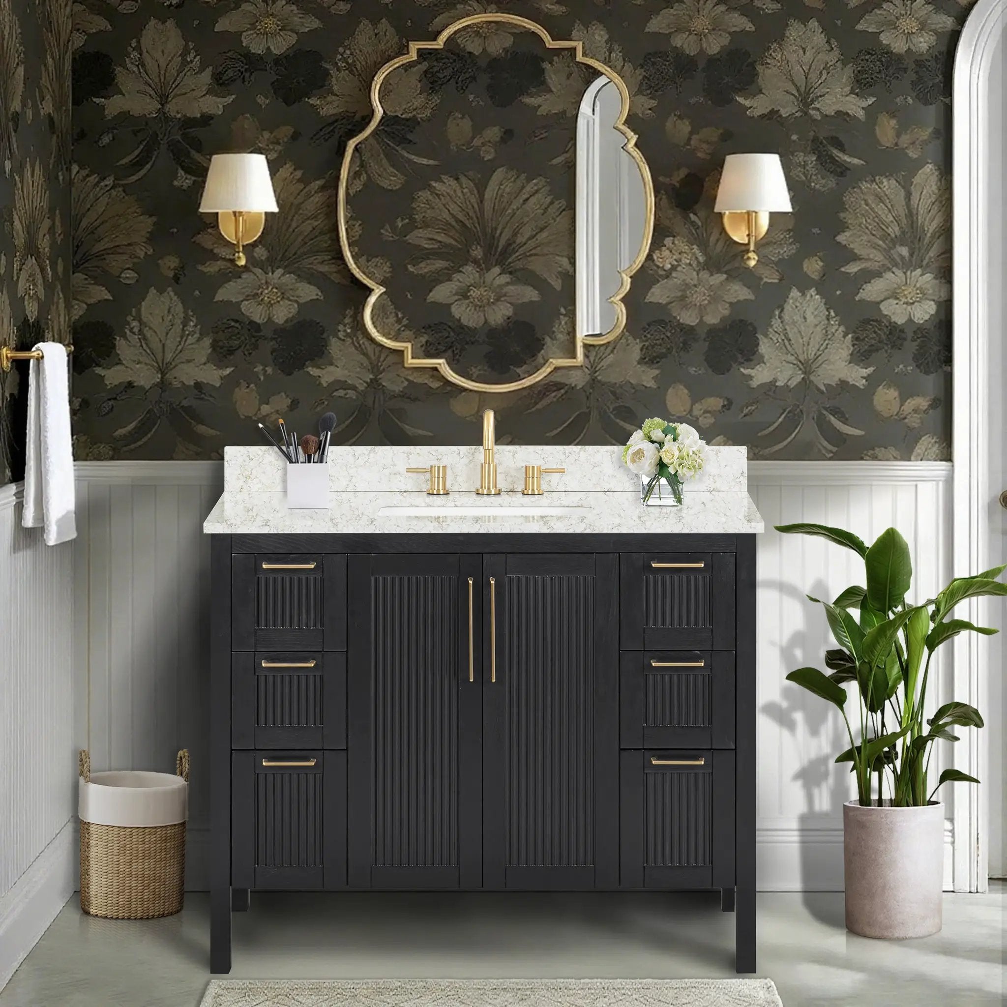 black oak vanity set