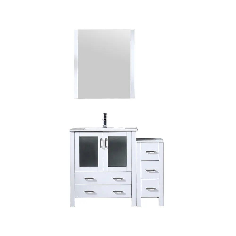 Lexora Volez 42 in W x 18.25 in D Bath Vanity with Side Cabinet with White Ceramic Top by Lexora