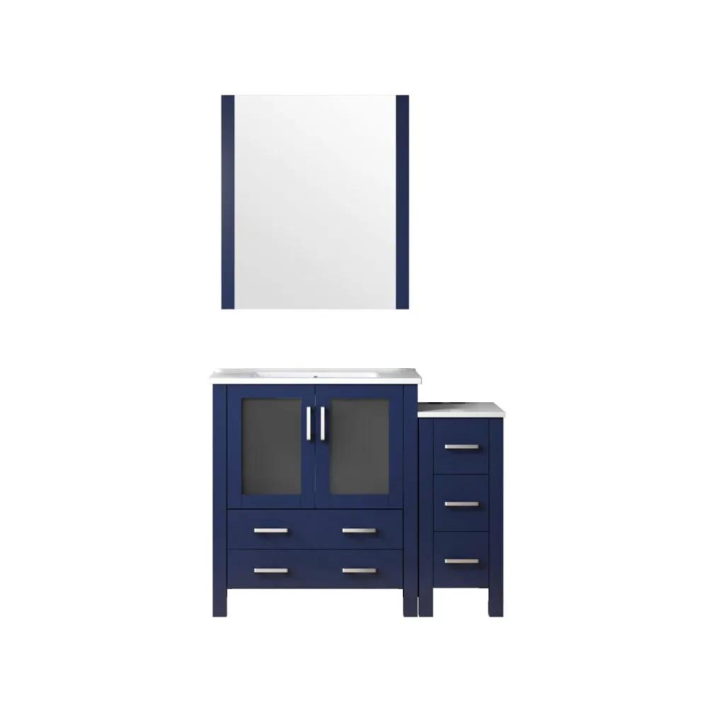 Lexora Volez 42 in W x 18.25 in D Bath Vanity with Side Cabinet with White Ceramic Top by Lexora