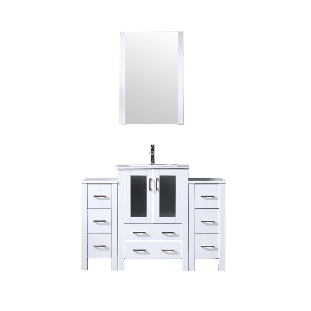 Lexora Volez 48 in W x 18.25 in D Bath Vanity with Side Cabinets with White Ceramic Top