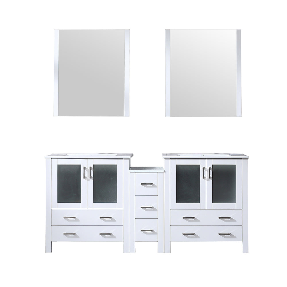 Lexora Volez 72 in W x 18.25 in D Double Bath Vanity with Side Cabinets with White Ceramic Top