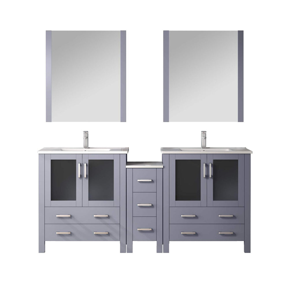 Lexora Volez 72 in W x 18.25 in D Double Bath Vanity with Side Cabinets with White Ceramic Top