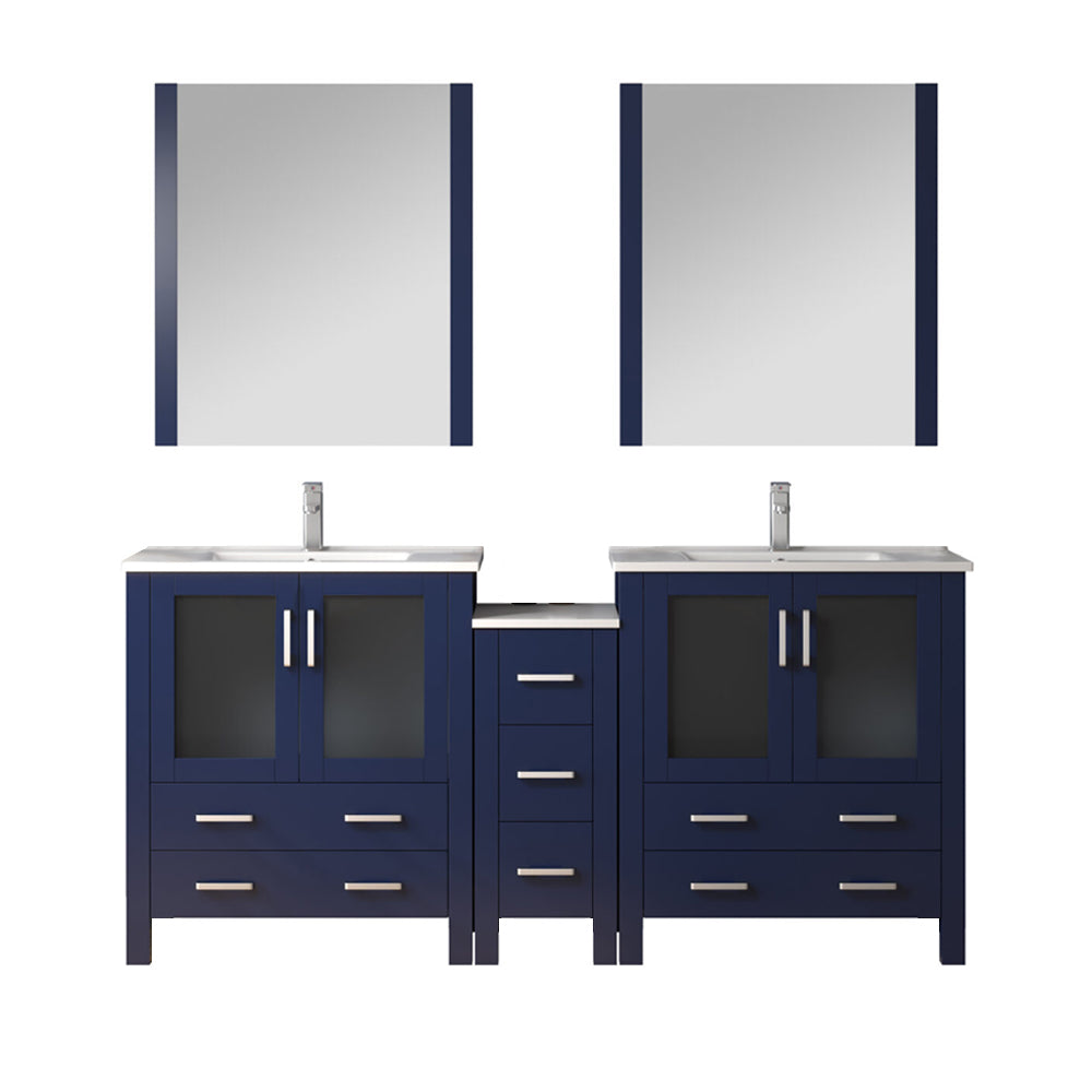Lexora Volez 72 in W x 18.25 in D Double Bath Vanity with Side Cabinets with White Ceramic Top