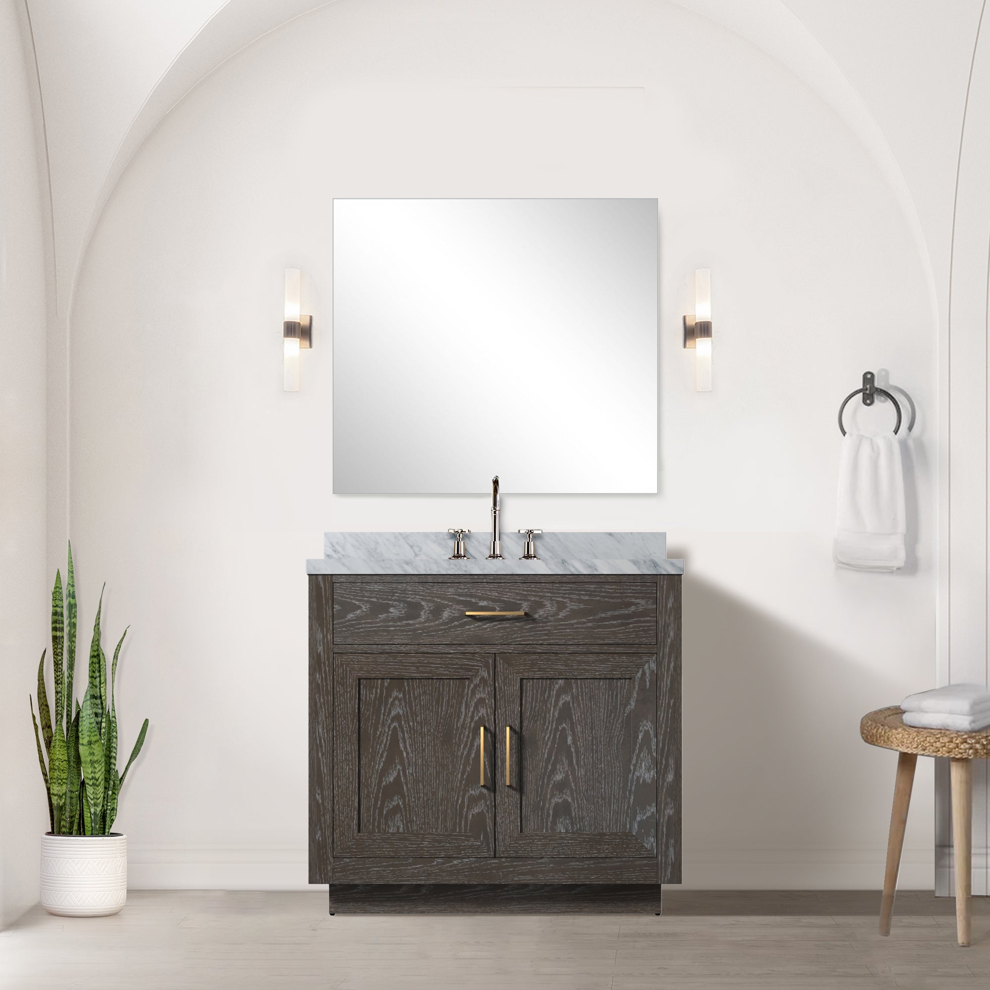 brown oak vanity