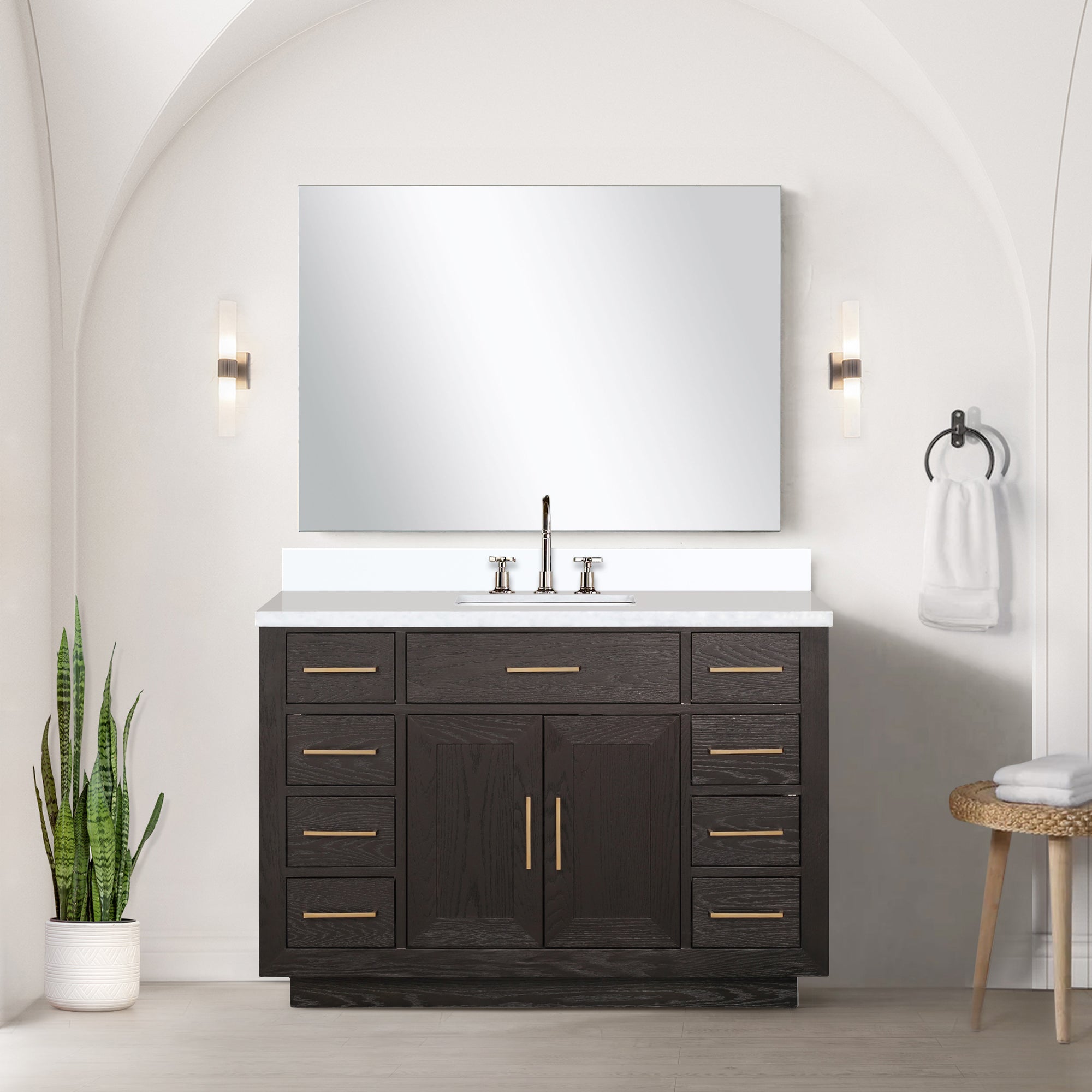 brown oak vanity
