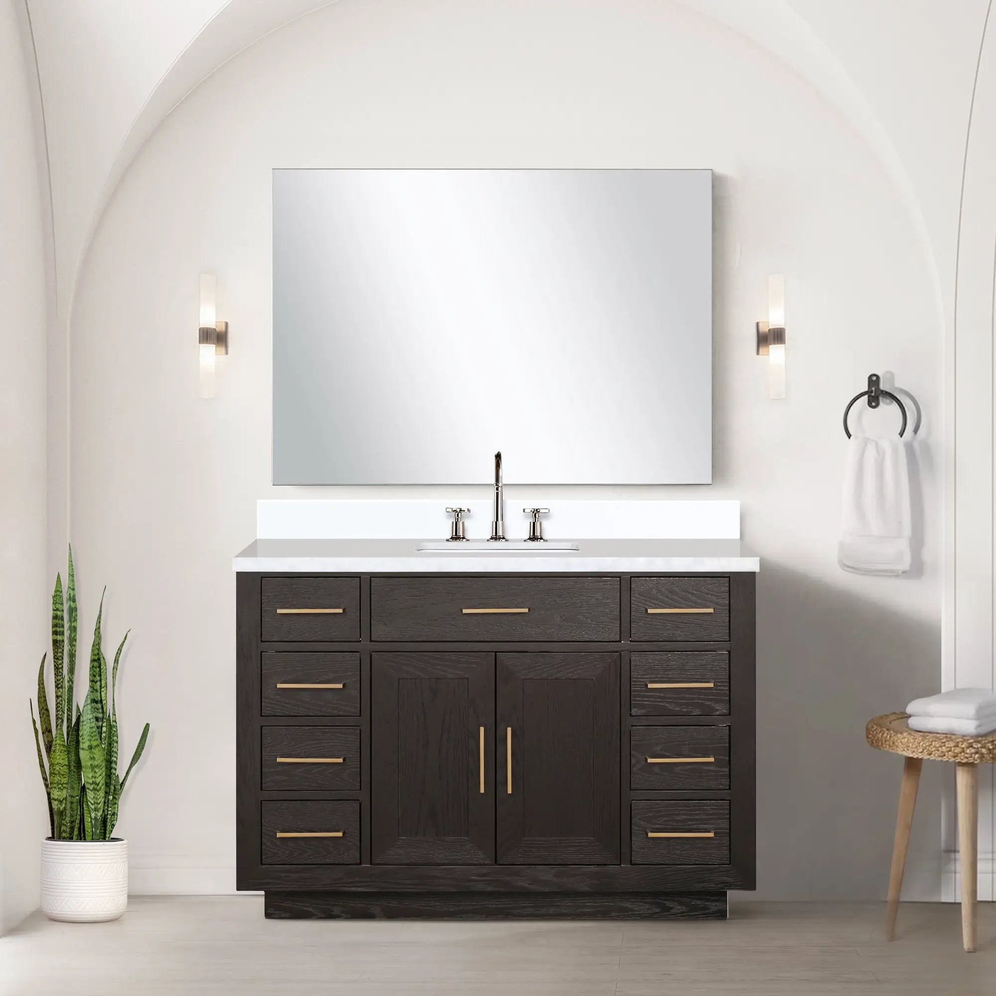 brown oak vanity