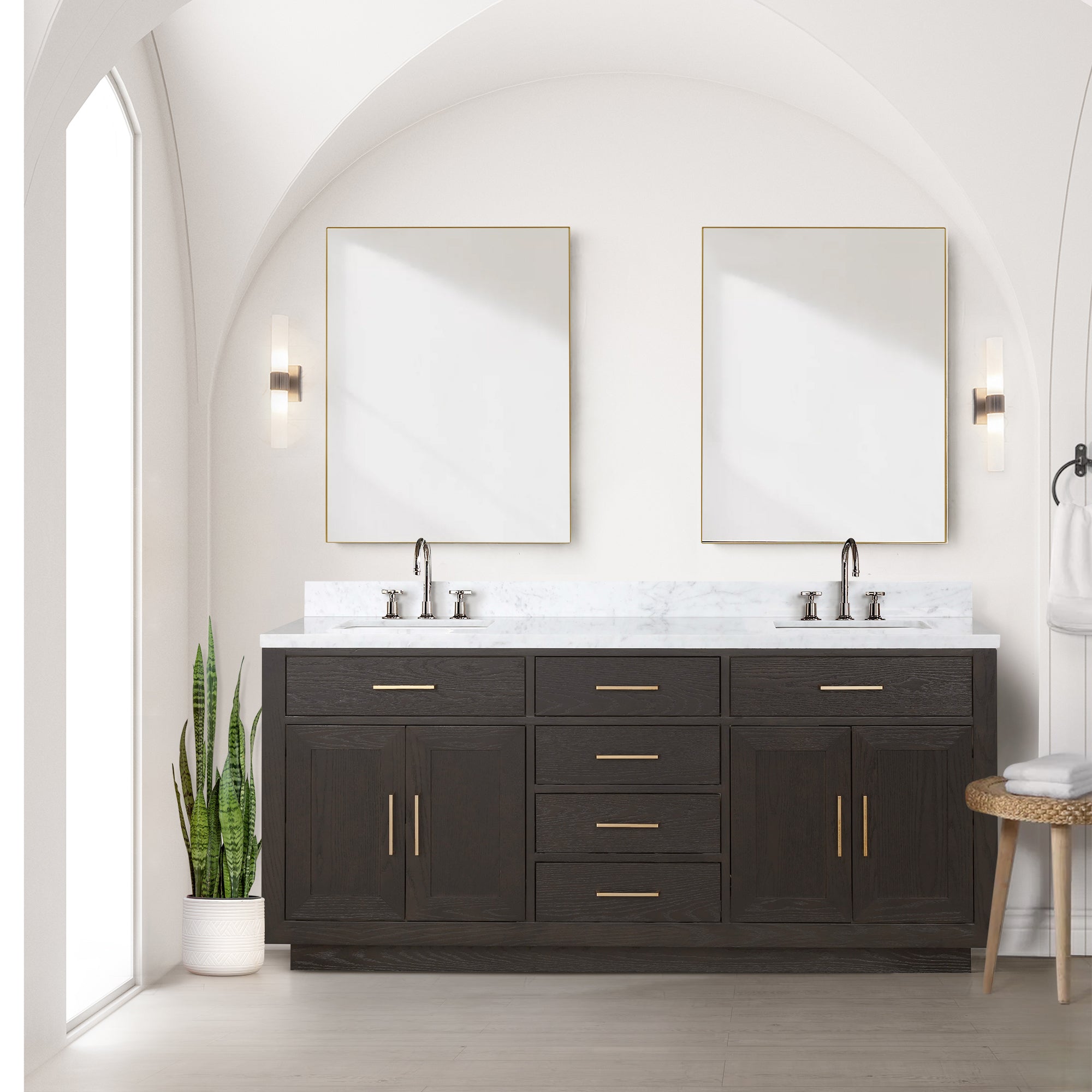 brown oak vanity
