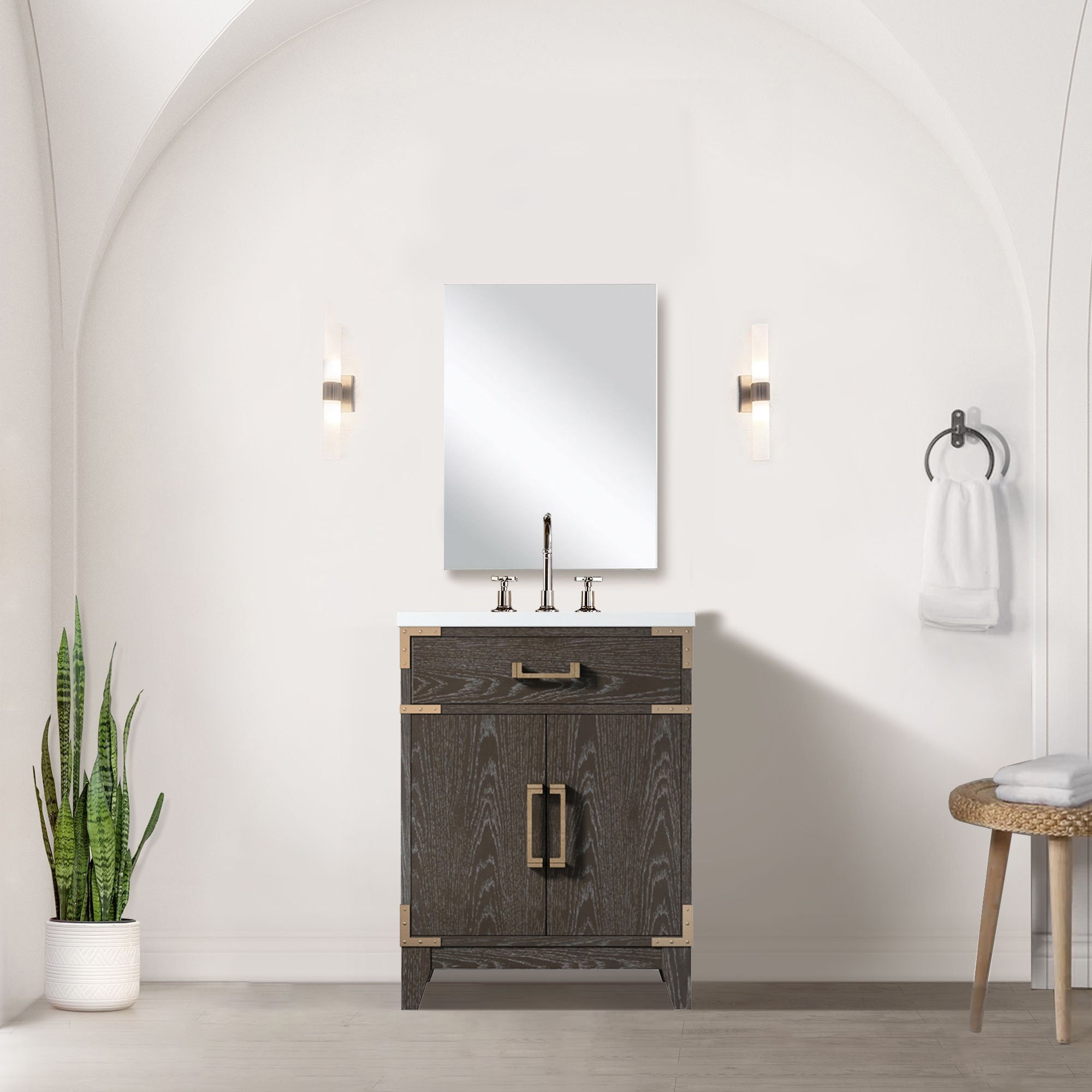 brown oak vanity