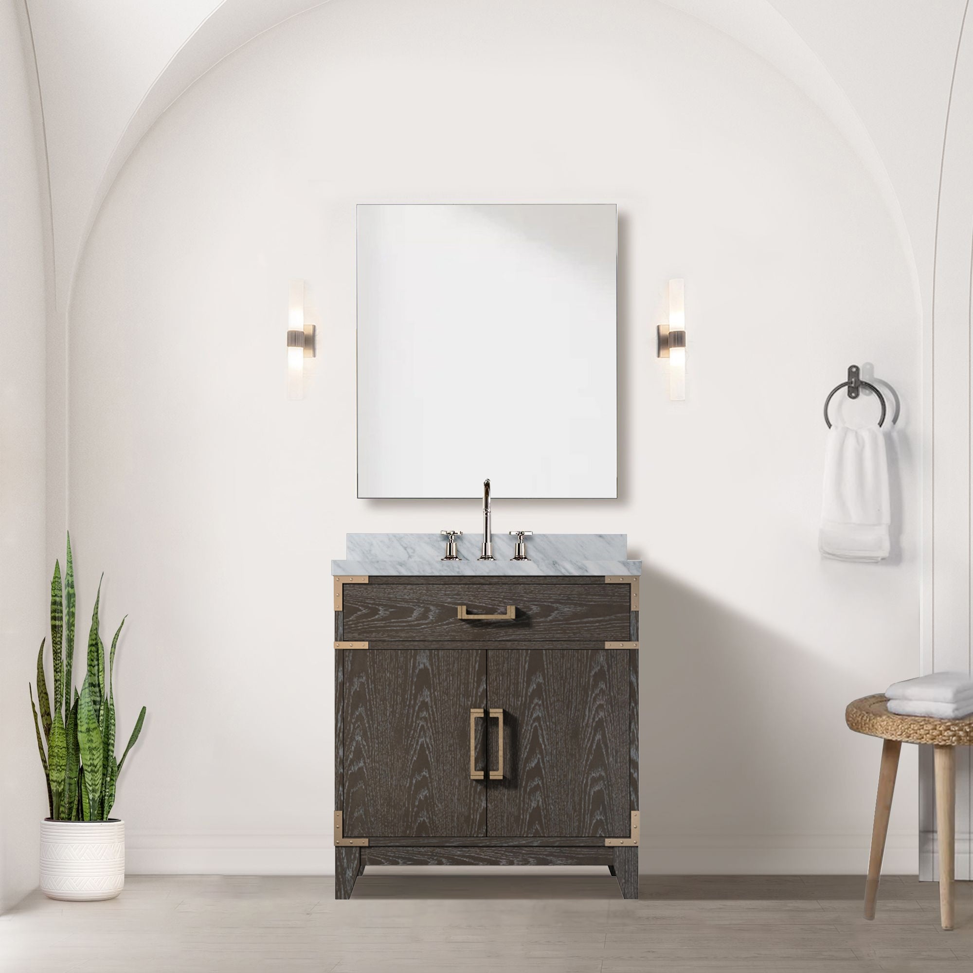 brown oak vanity