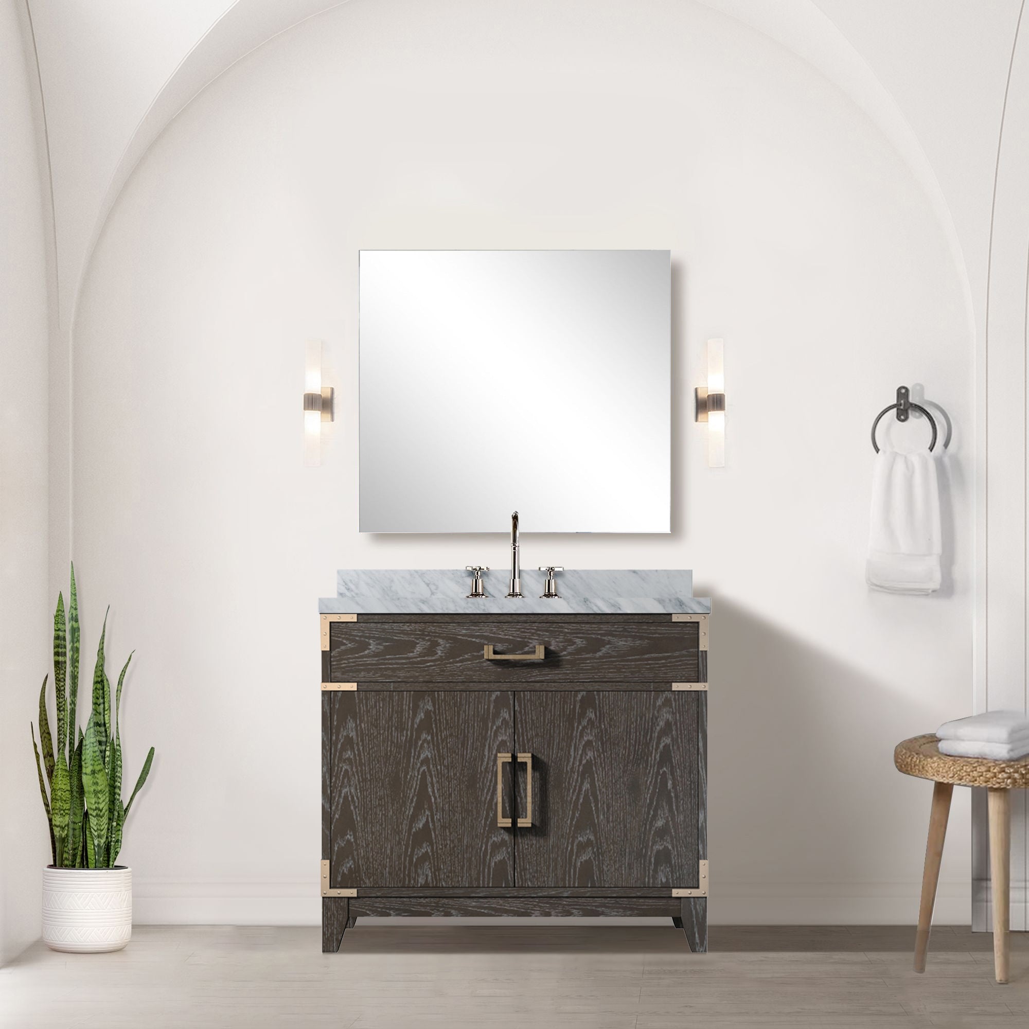 brown oak vanity