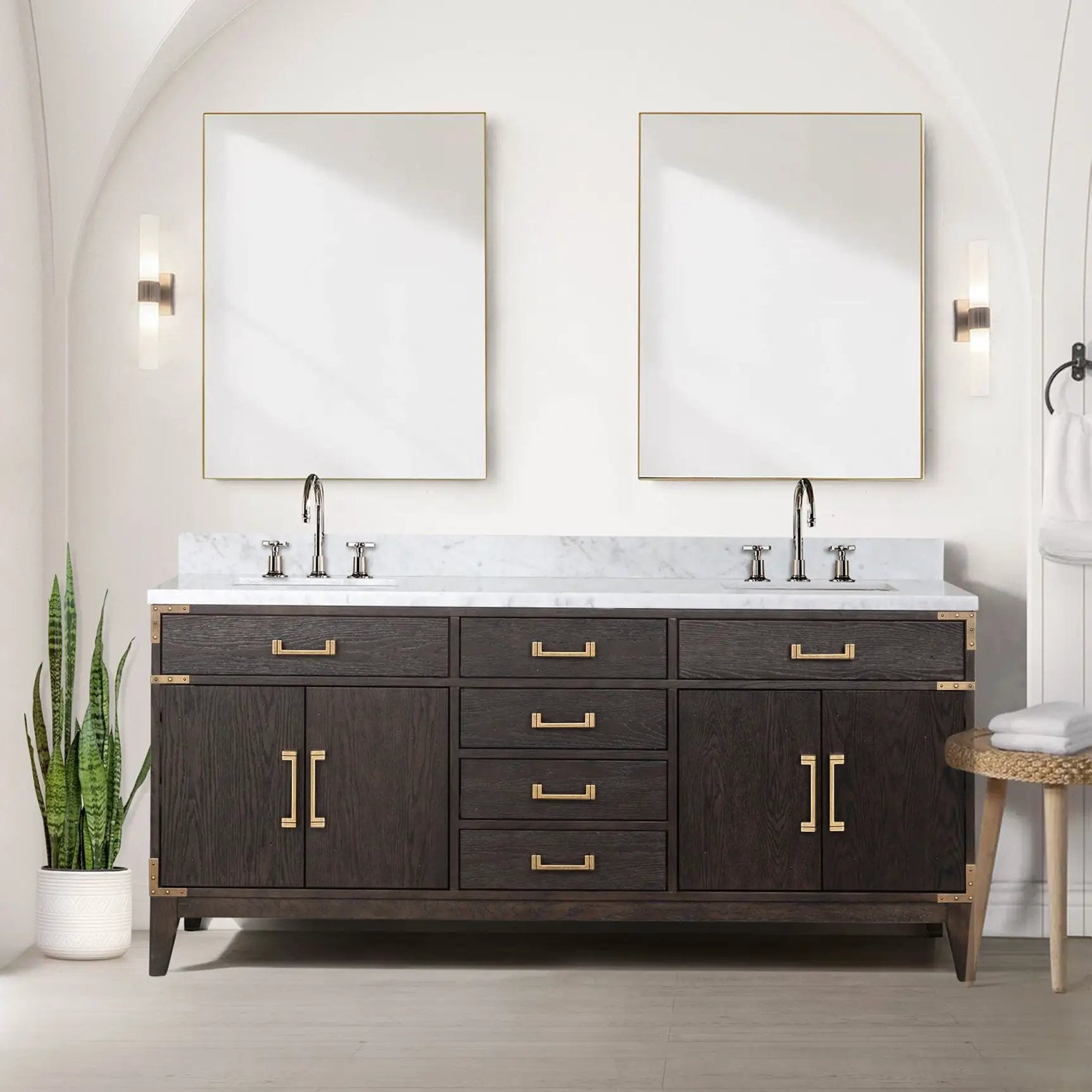 brown oak vanity