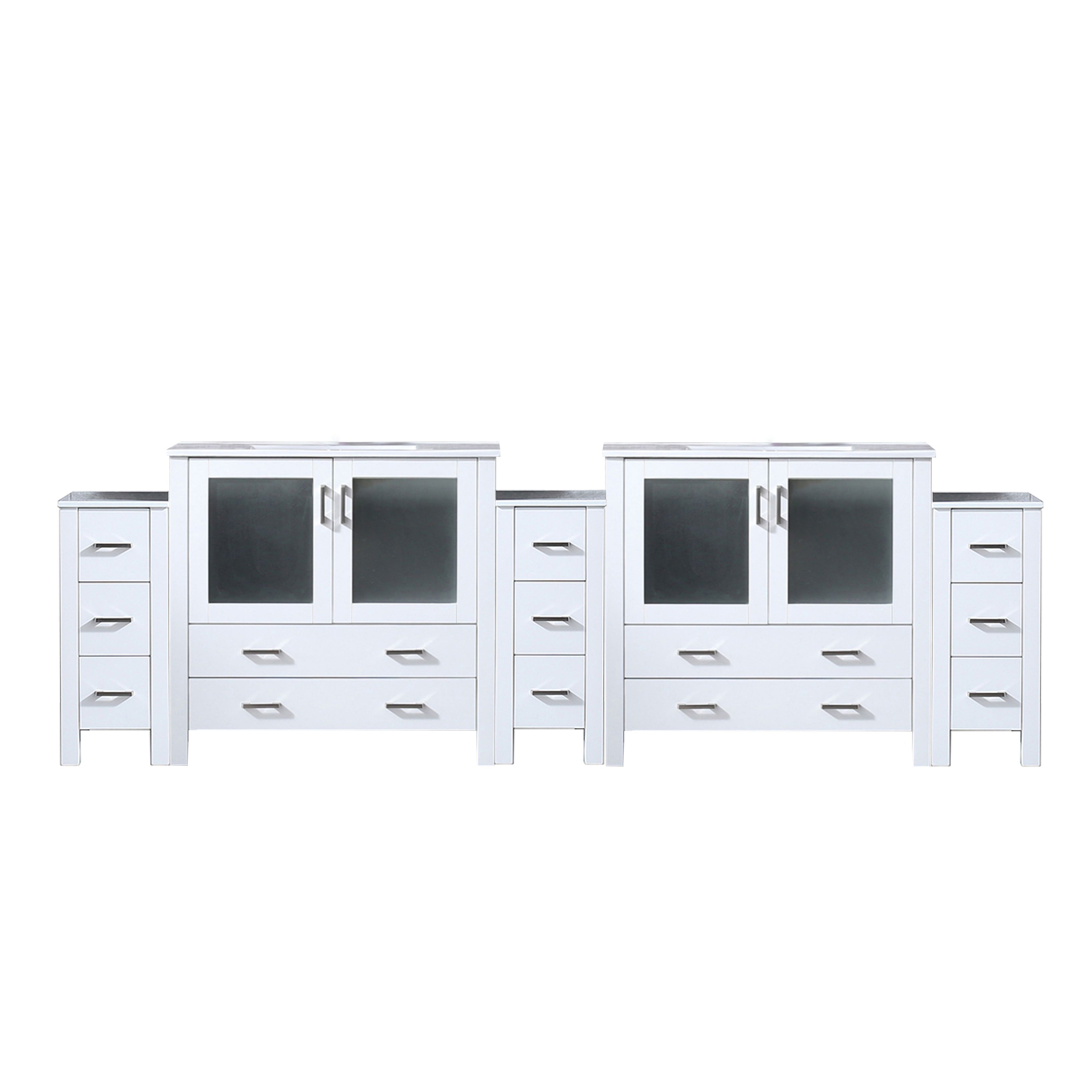 Lexora Volez 108 in W x 18.25 in D Double Bath Vanity with Side Cabinets and White Ceramic Top