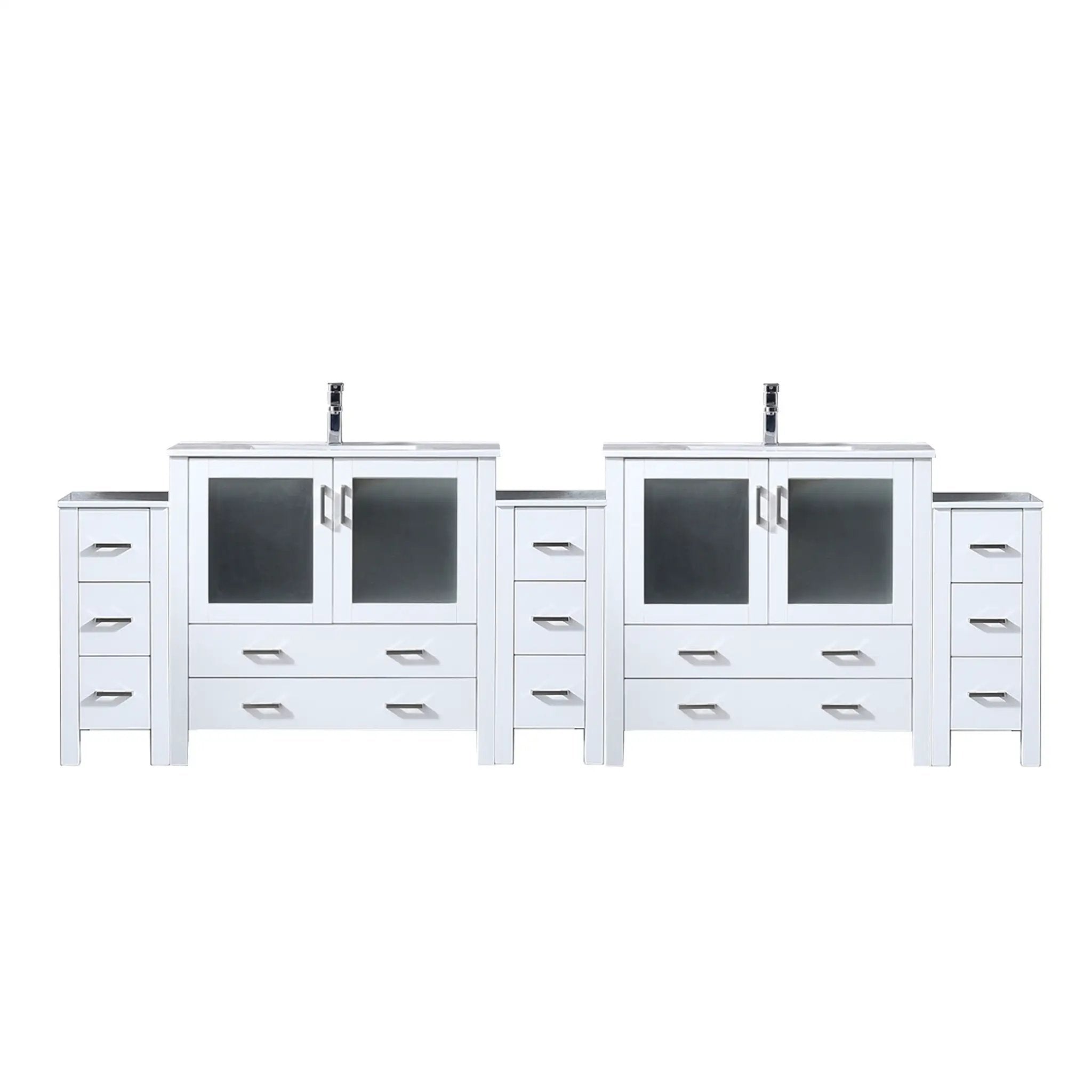 Lexora Volez 108 in W x 18.25 in D Double Bath Vanity with Side Cabinets and White Ceramic Top by Lexora