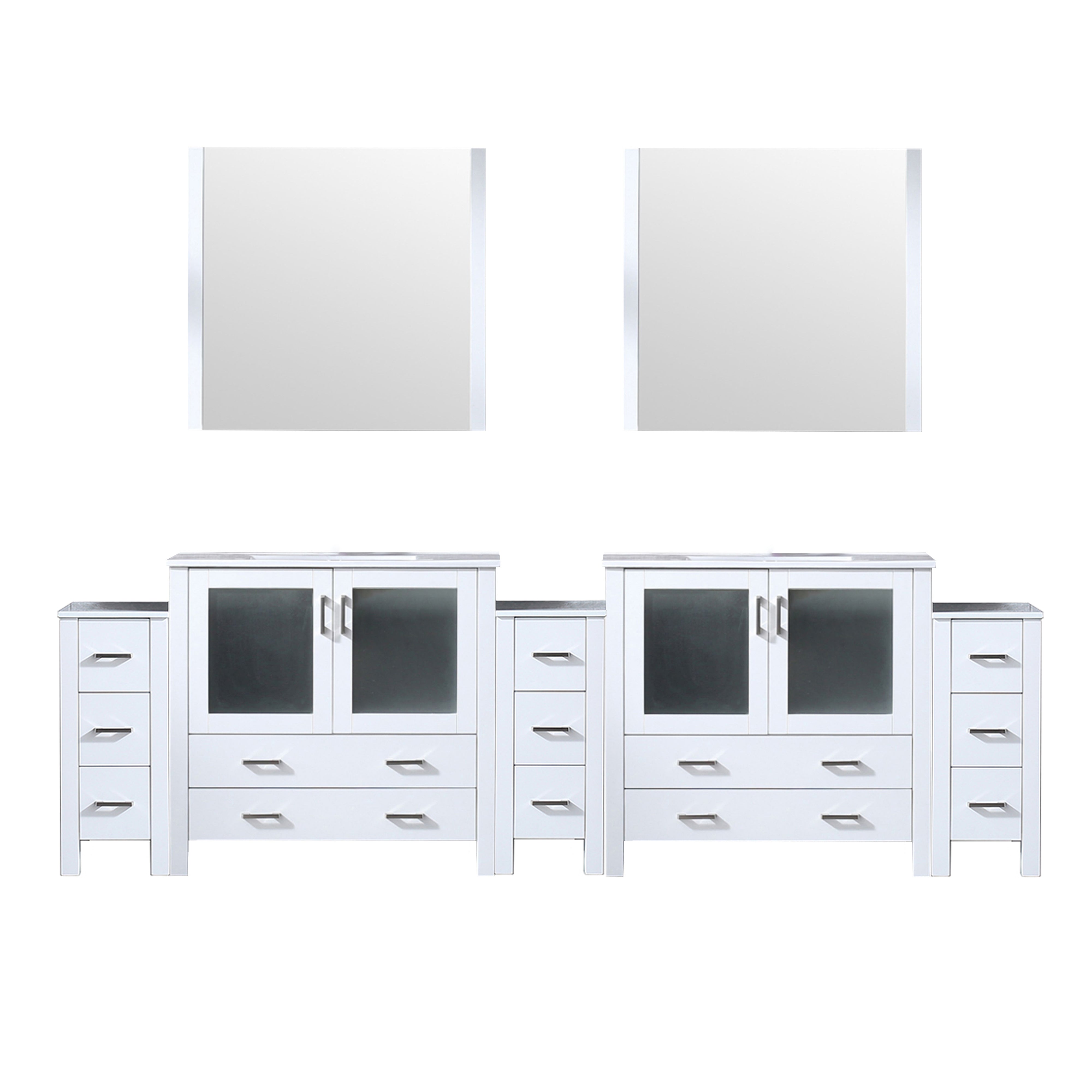 Lexora Volez 108 in W x 18.25 in D Double Bath Vanity with Side Cabinets and White Ceramic Top