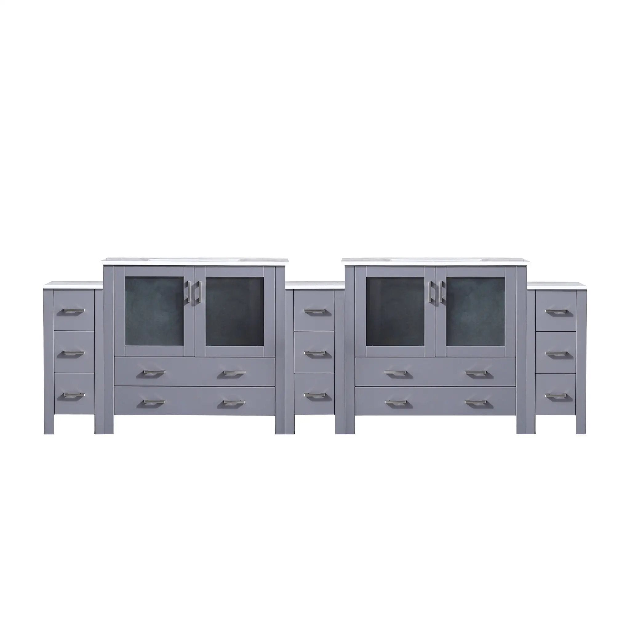 Lexora Volez 108 in W x 18.25 in D Double Bath Vanity with Side Cabinets and White Ceramic Top by Lexora