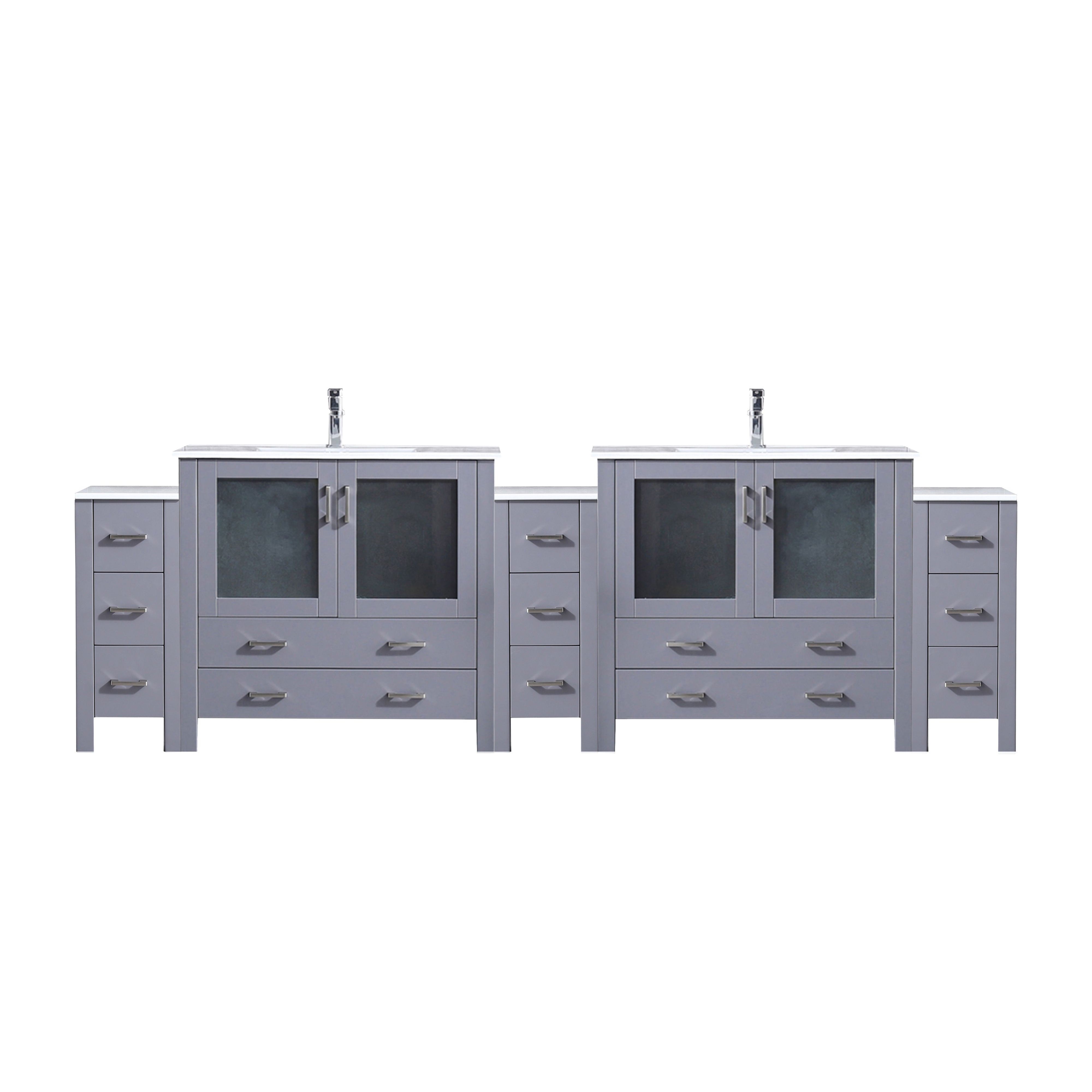 Lexora Volez 108 in W x 18.25 in D Double Bath Vanity with Side Cabinets and White Ceramic Top