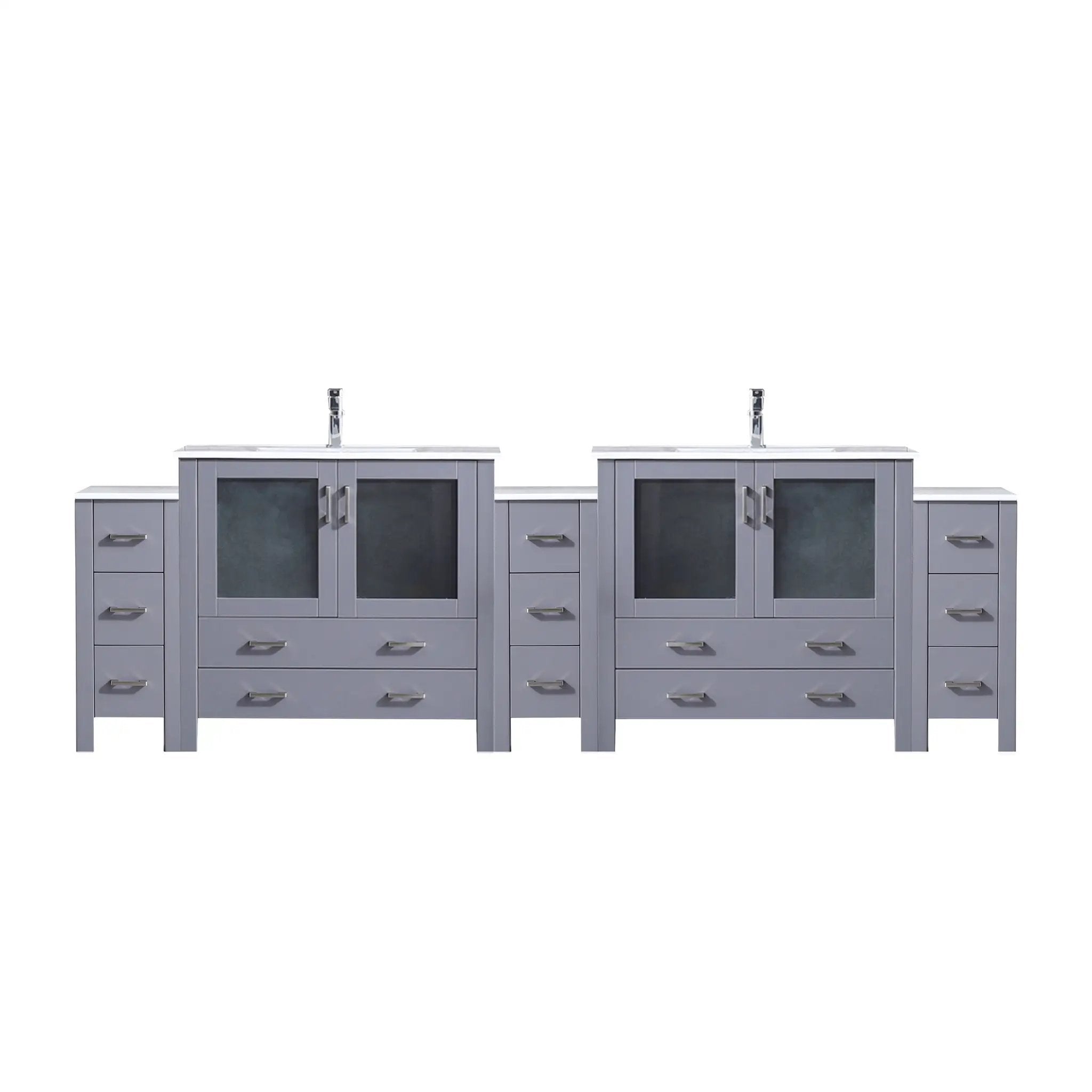 Lexora Volez 108 in W x 18.25 in D Double Bath Vanity with Side Cabinets and White Ceramic Top by Lexora