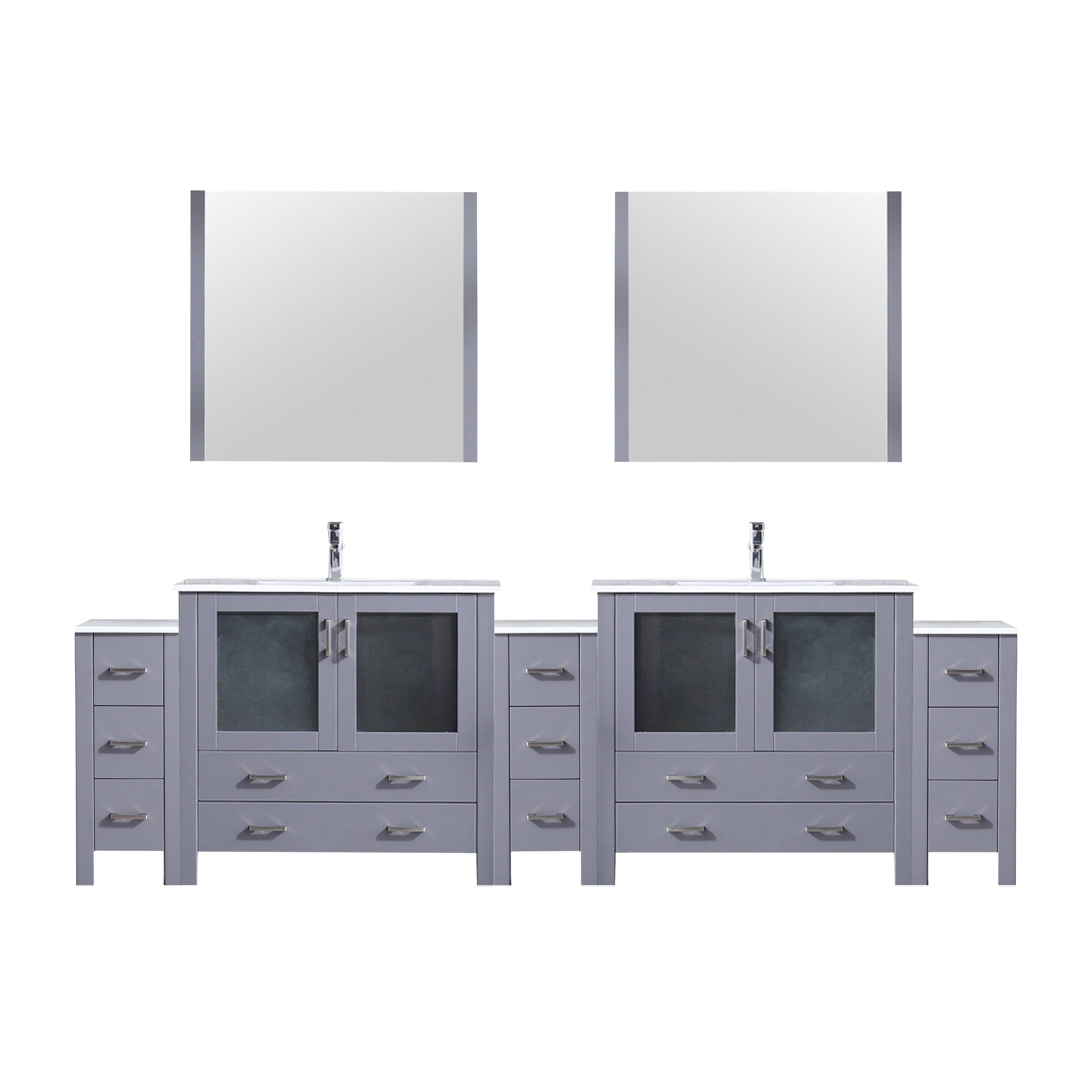 Lexora Volez 108 in W x 18.25 in D Double Bath Vanity with Side Cabinets and White Ceramic Top